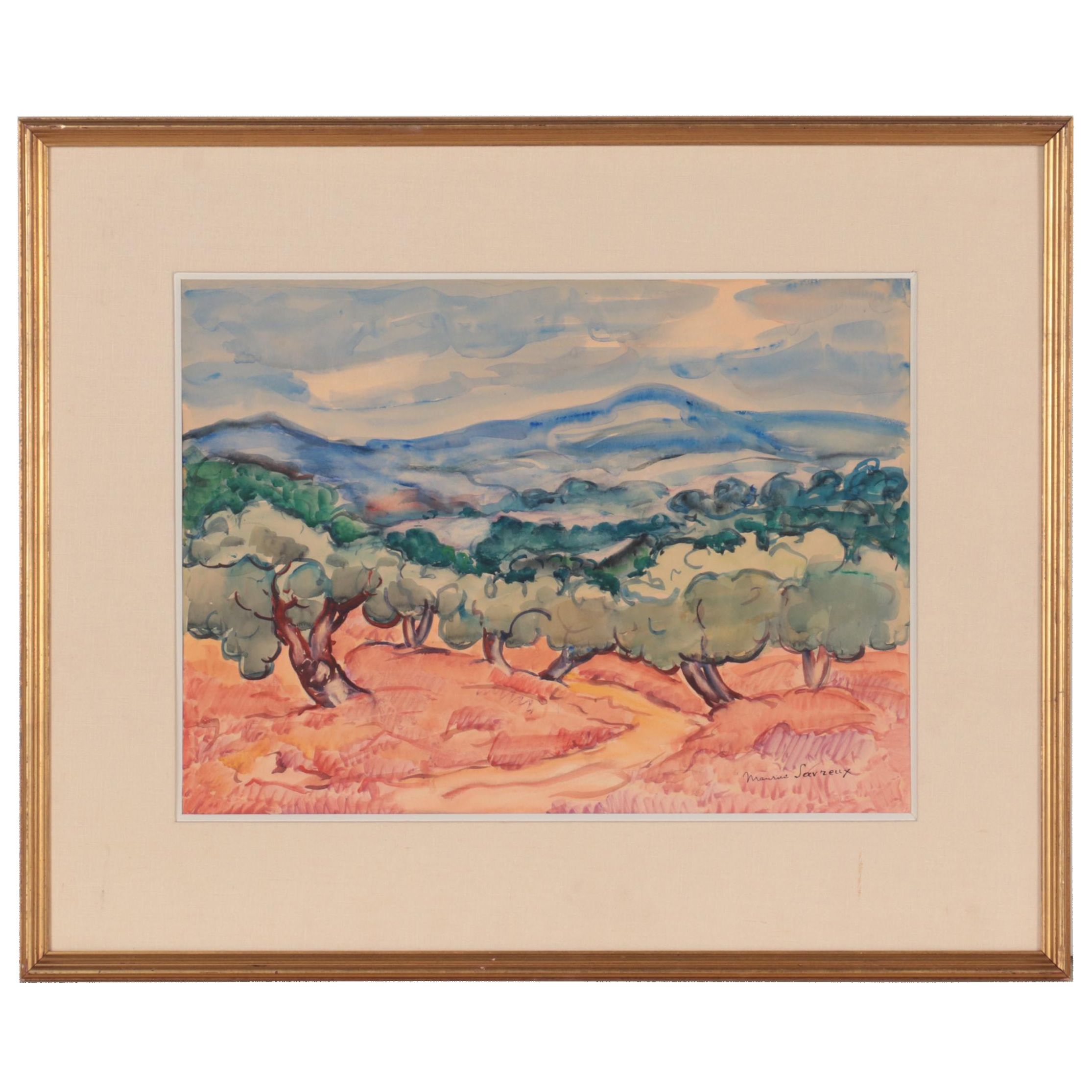 Maurice Savreux Provençal Landscape Watercolor Painting EBTH