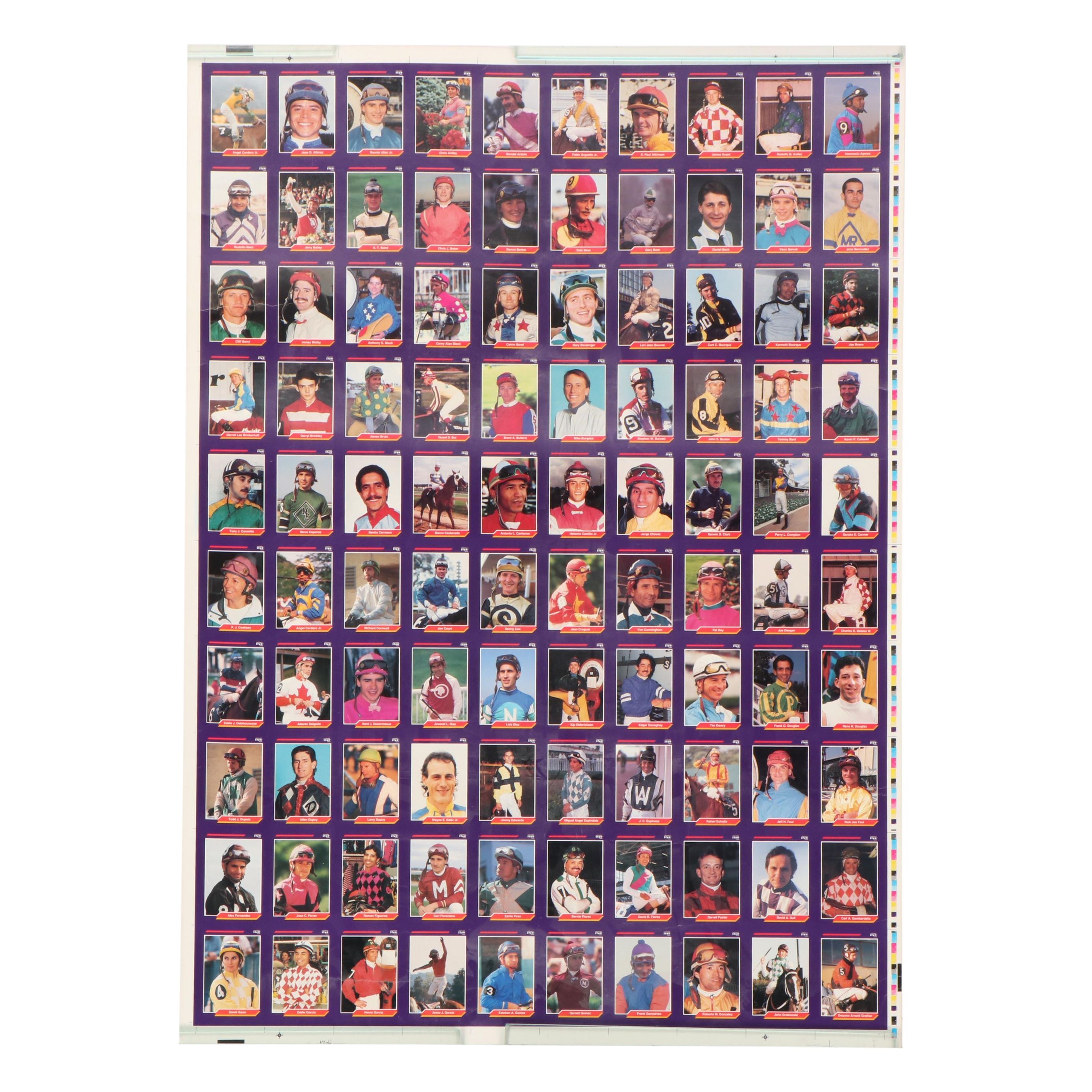 1992 Horse Star Cards Uncut Sheet of Jockey Trading Cards EBTH