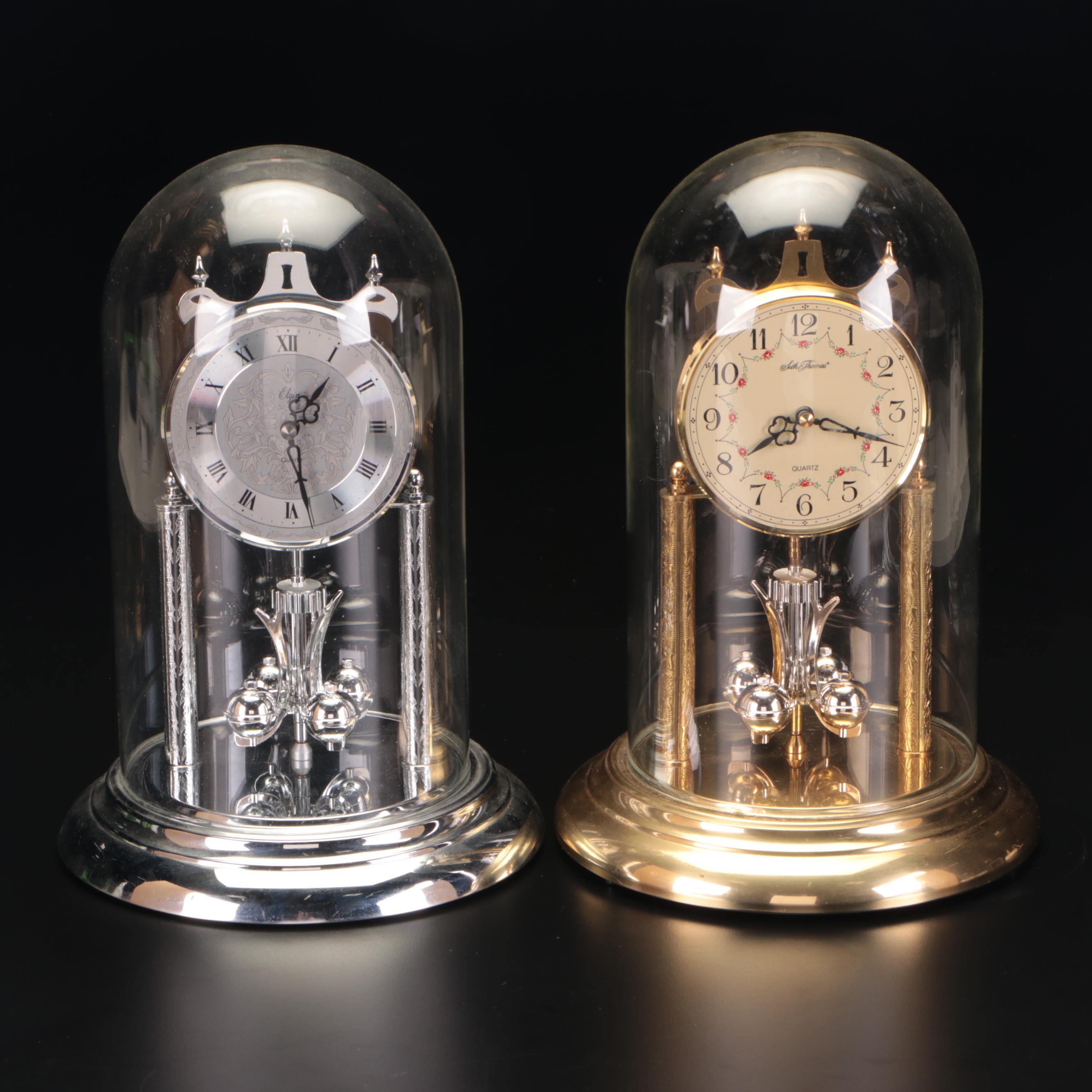 Seth Thomas and Elgin Anniversary Clocks Under Glass Domes EBTH