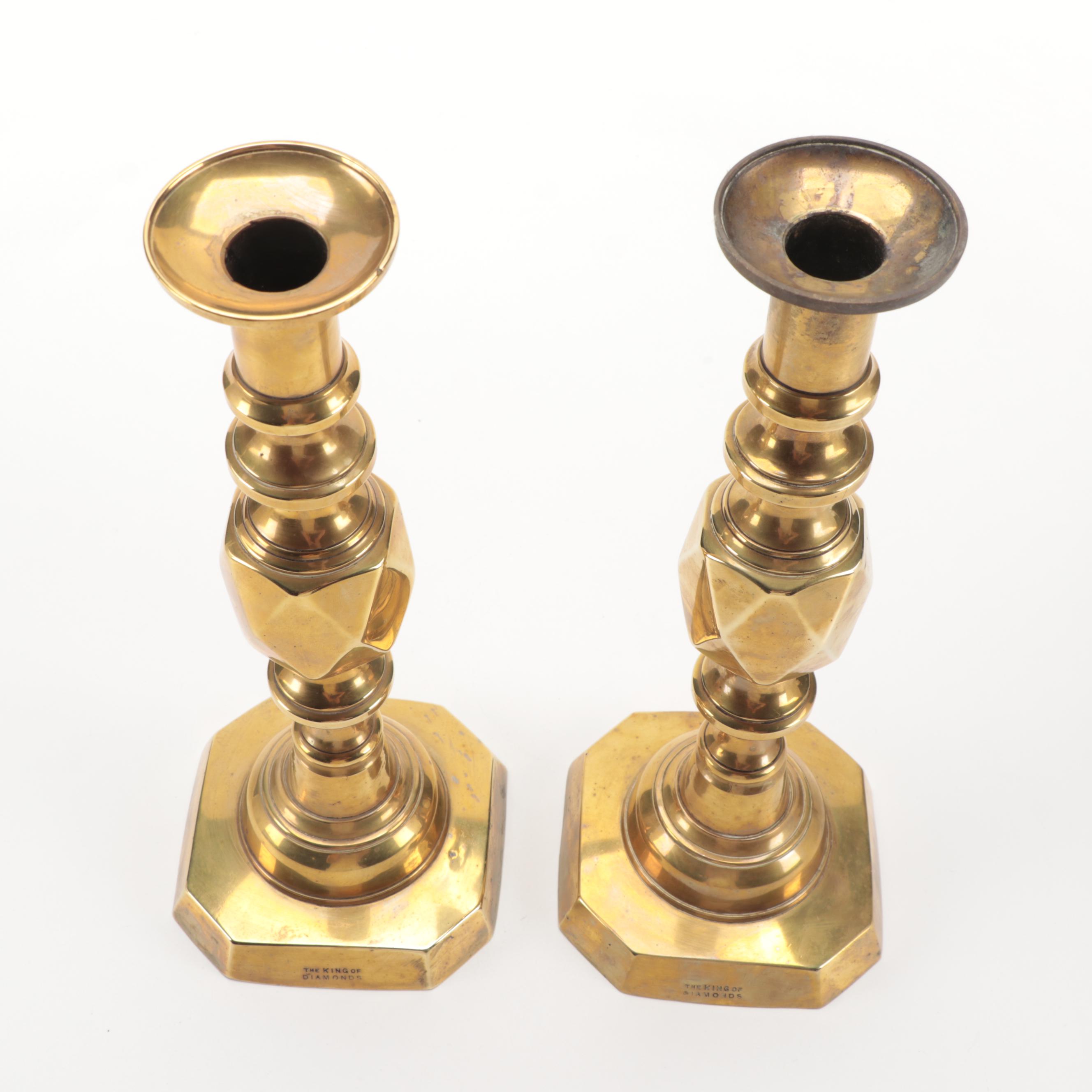 Victorian "The King of Diamonds" Brass Candlesticks EBTH