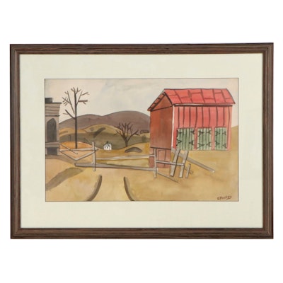 Esther Phillips Farm Landscape Watercolor Painting