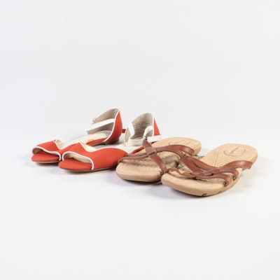 Lands' End Terrain Slides in Luggage Tan and Valerie Cayenne Flat 2 Pc. Sandals