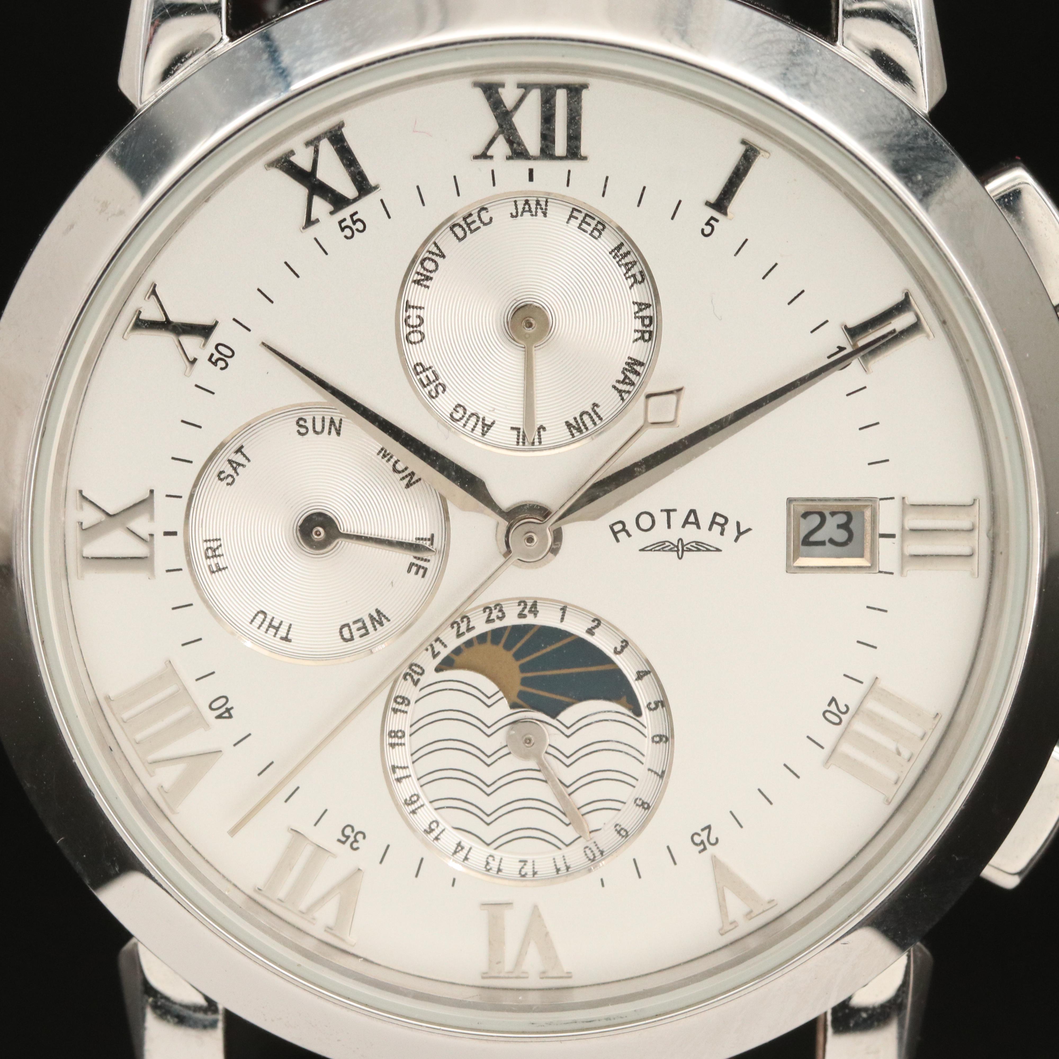 Rotary Triple Calendar Stainless Steel Automatic Wristwatch EBTH