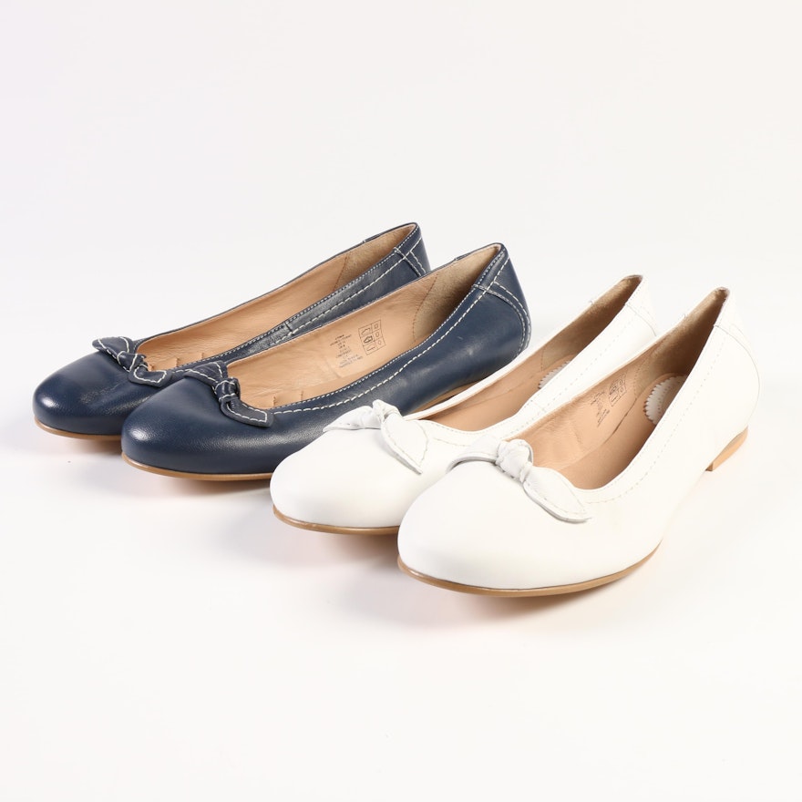 Lands' End Bow Ballet Flats in Stone Blue and White