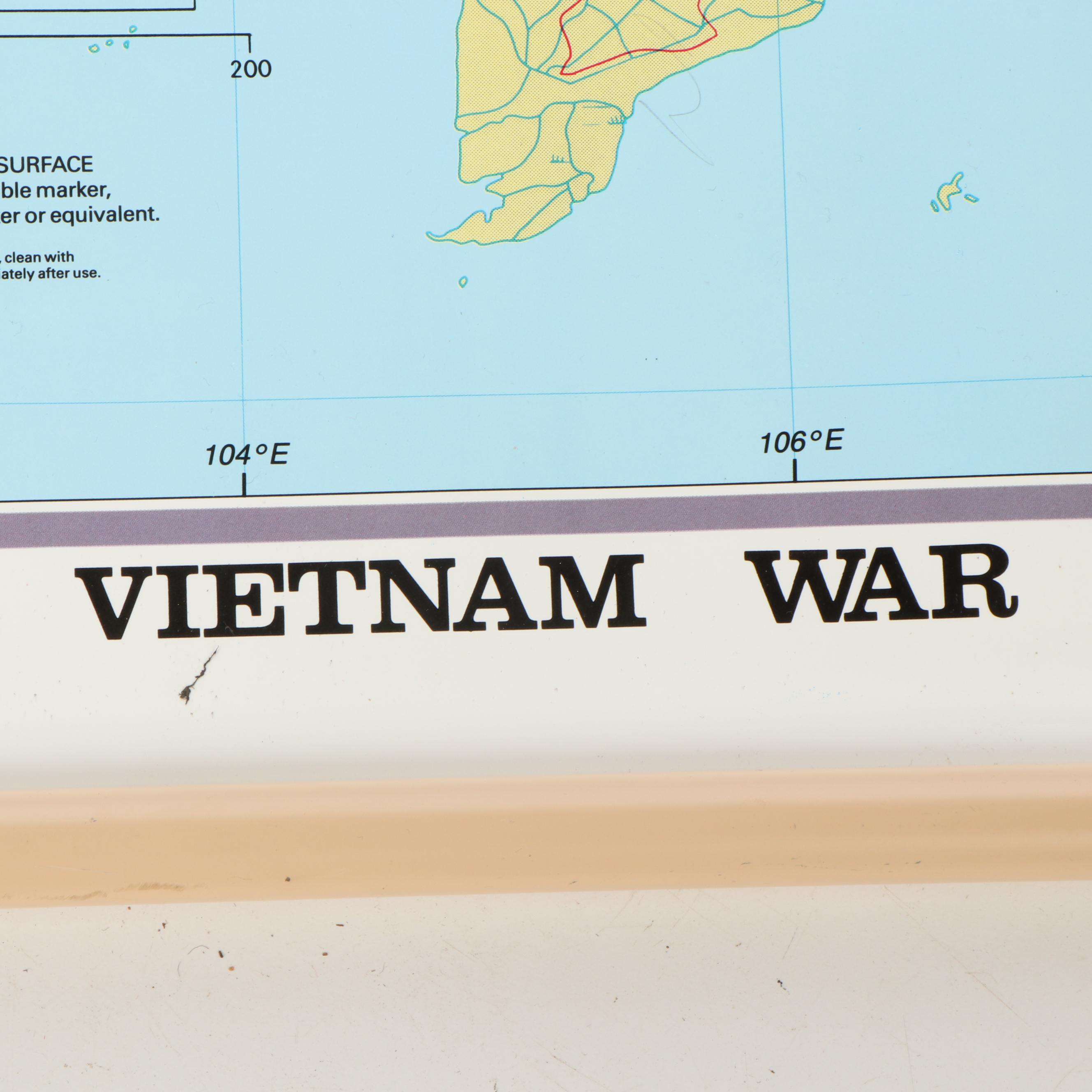 Rand McNally Korean War and Vietnam War Wall Mount Classroom Map EBTH