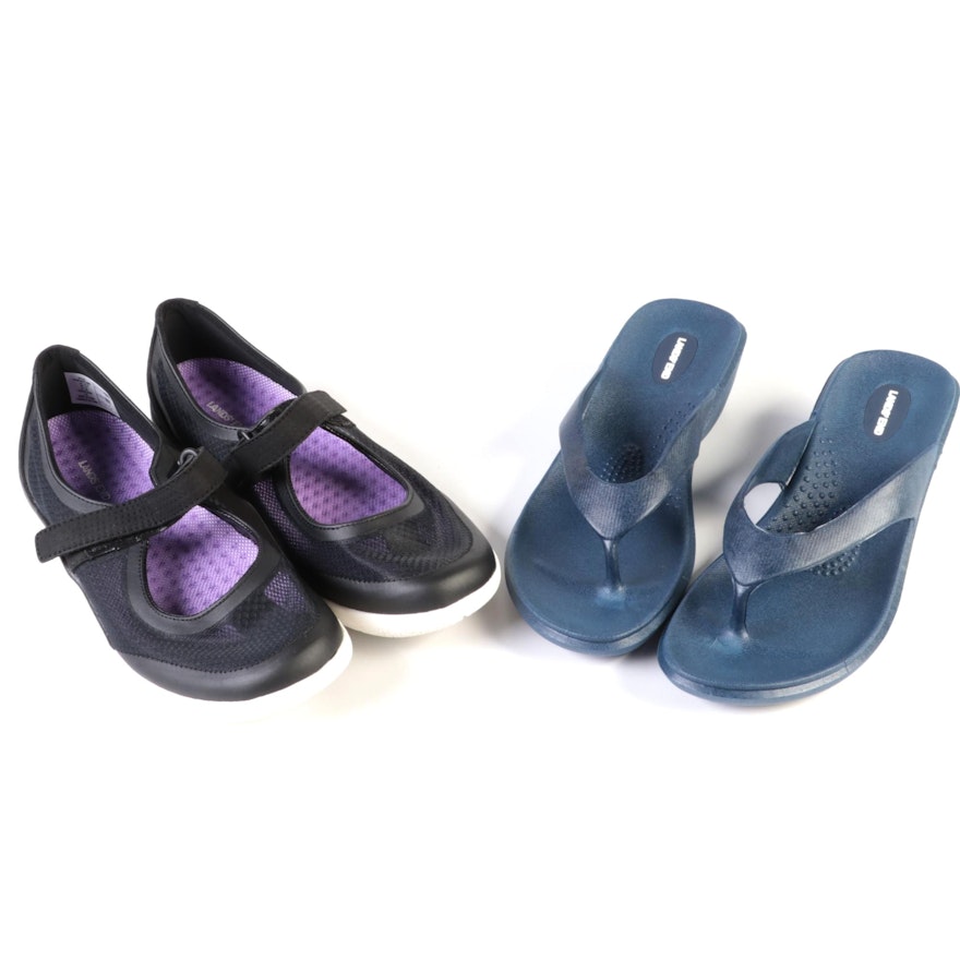 Lands' End Mary Jane Water Shoes in Black and Flip-Flop Wedges and Navy