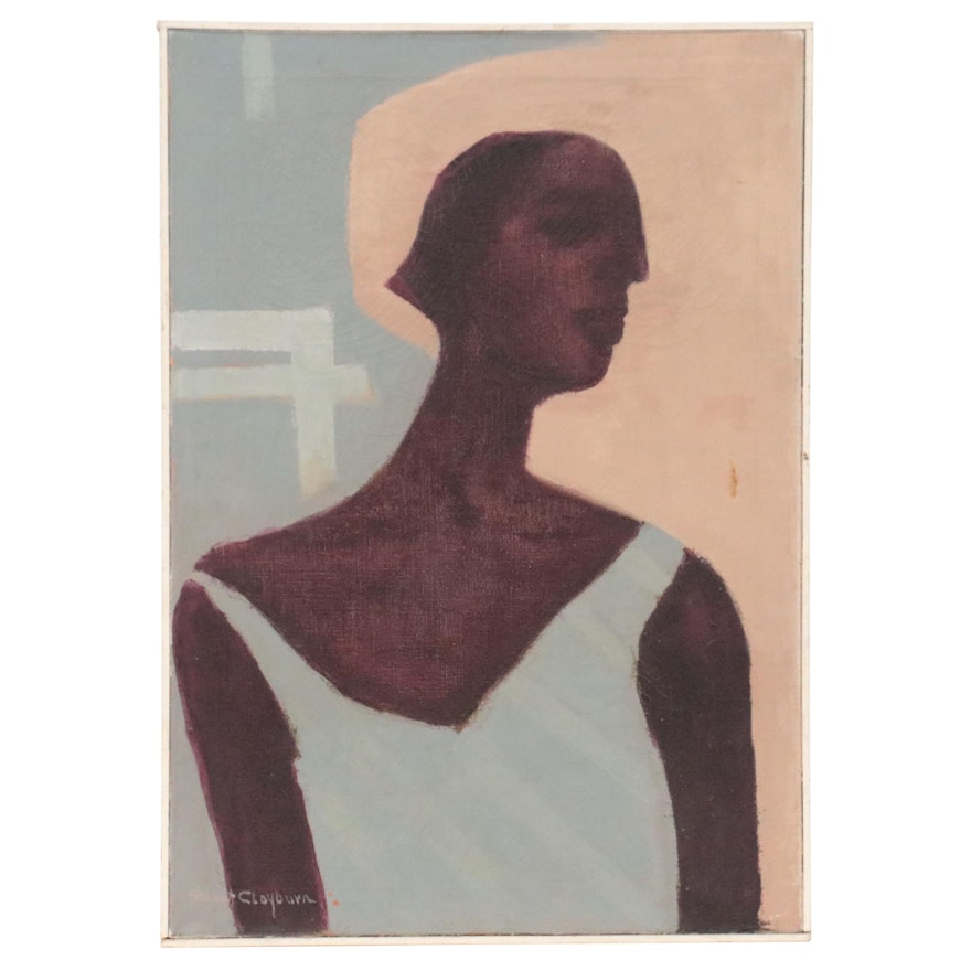 Ella Stewart-Clayburn Modernist Portrait Oil Painting, Mid-20th Century