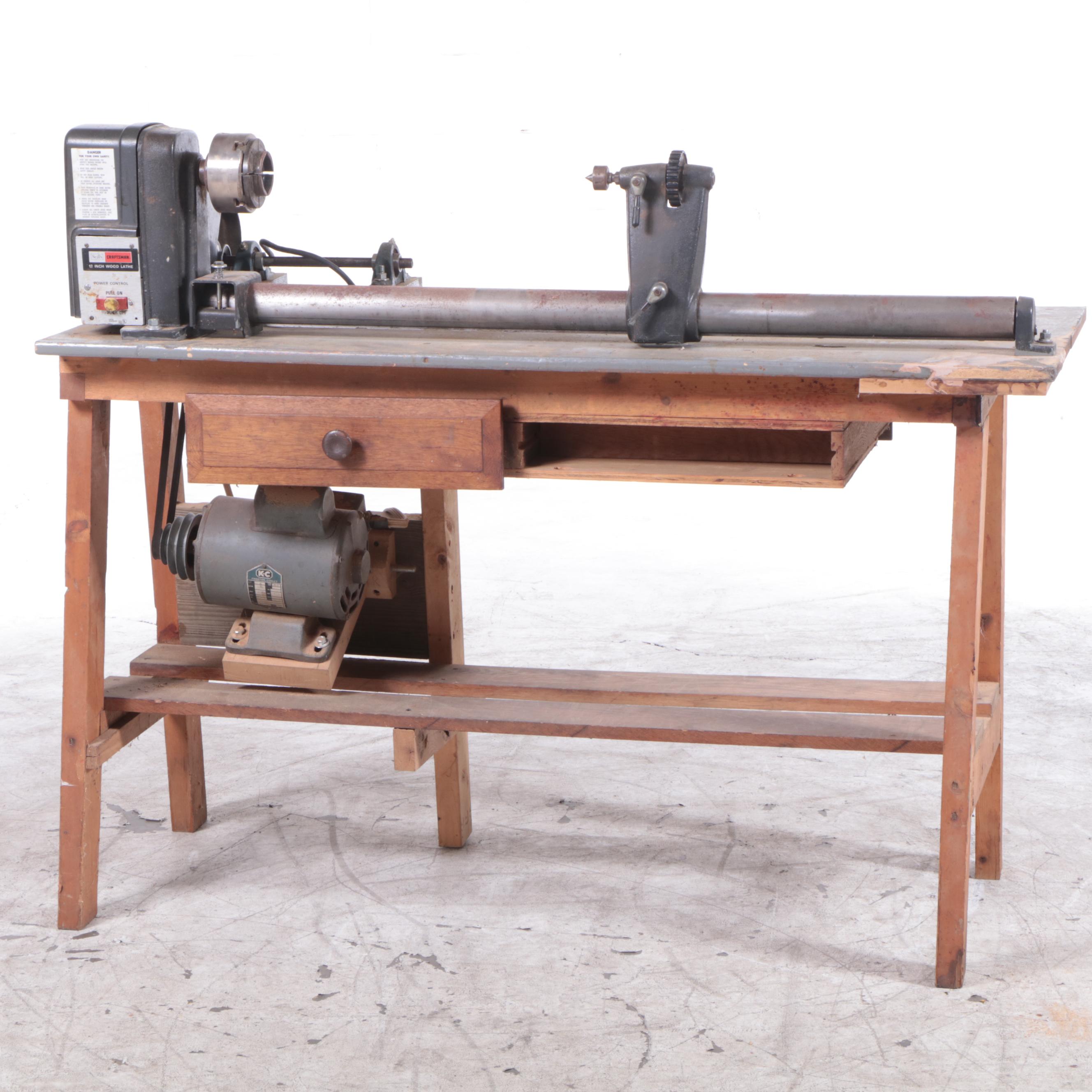 Craftsman 12 Inch Wood Lathe, KingstonConley Grinder with Bench EBTH