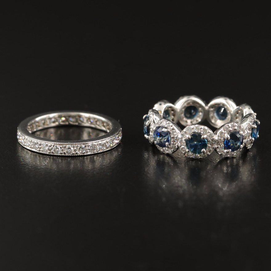 Platinum Sapphire and 1.10 CTW Diamond Ring with 0.87 CTW Diamond Eternity Band