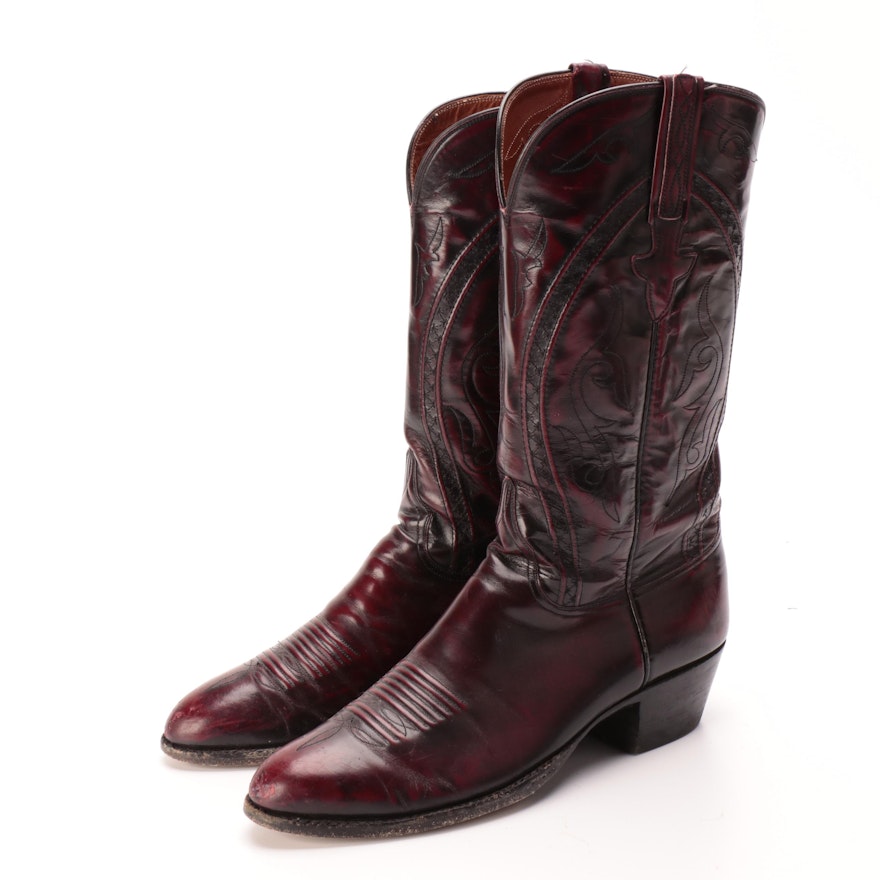 Men's Lucchese Leather Cowboy Boots with Top-Stitching