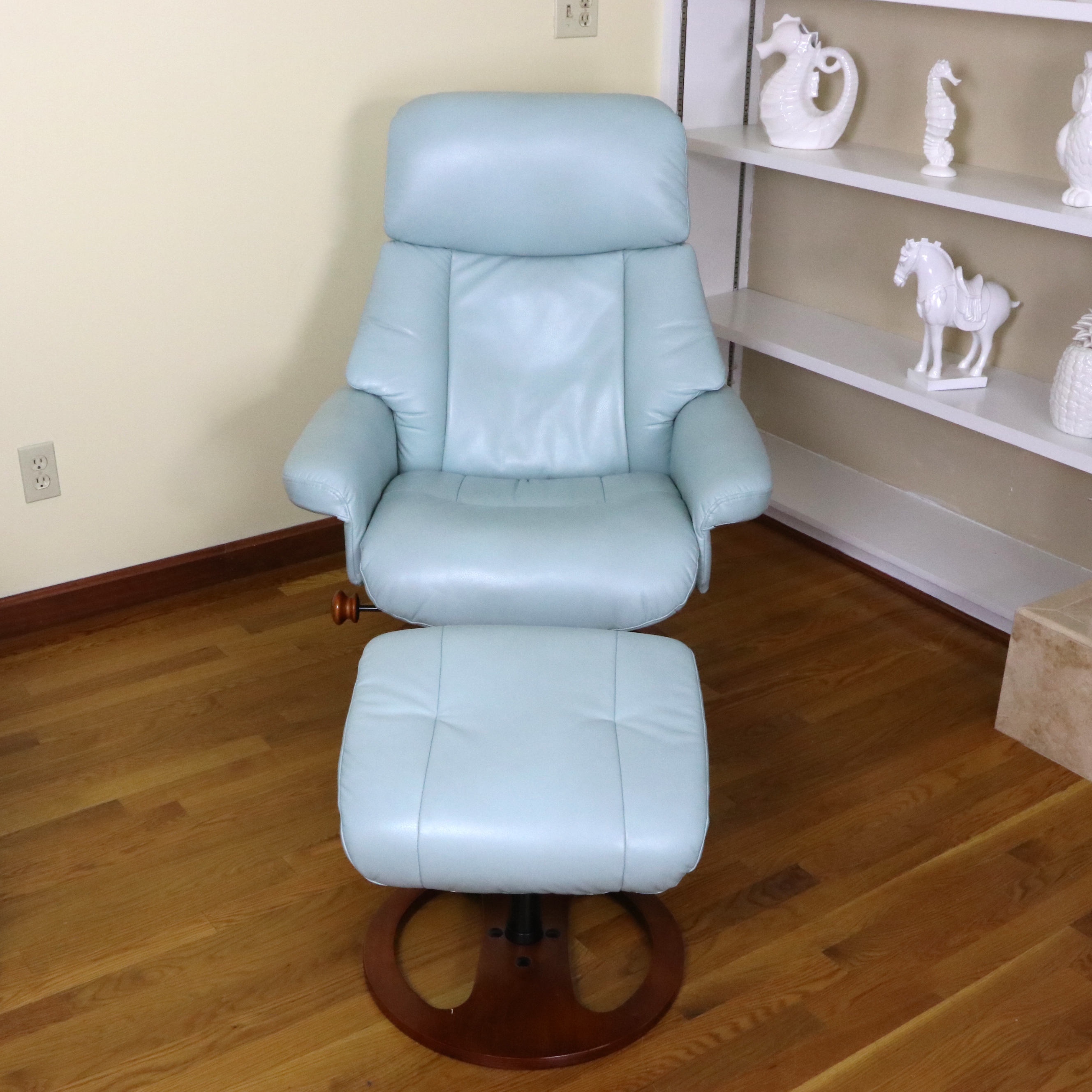 Benchmaster Mid Century Modern Style Faux Leather Swivel Recliner with