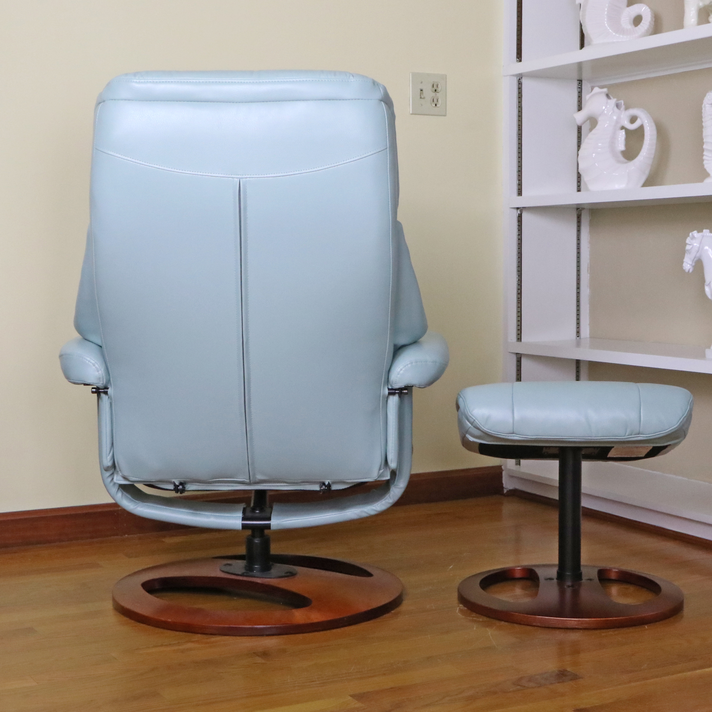 Benchmaster Mid Century Modern Style Faux Leather Swivel Recliner with