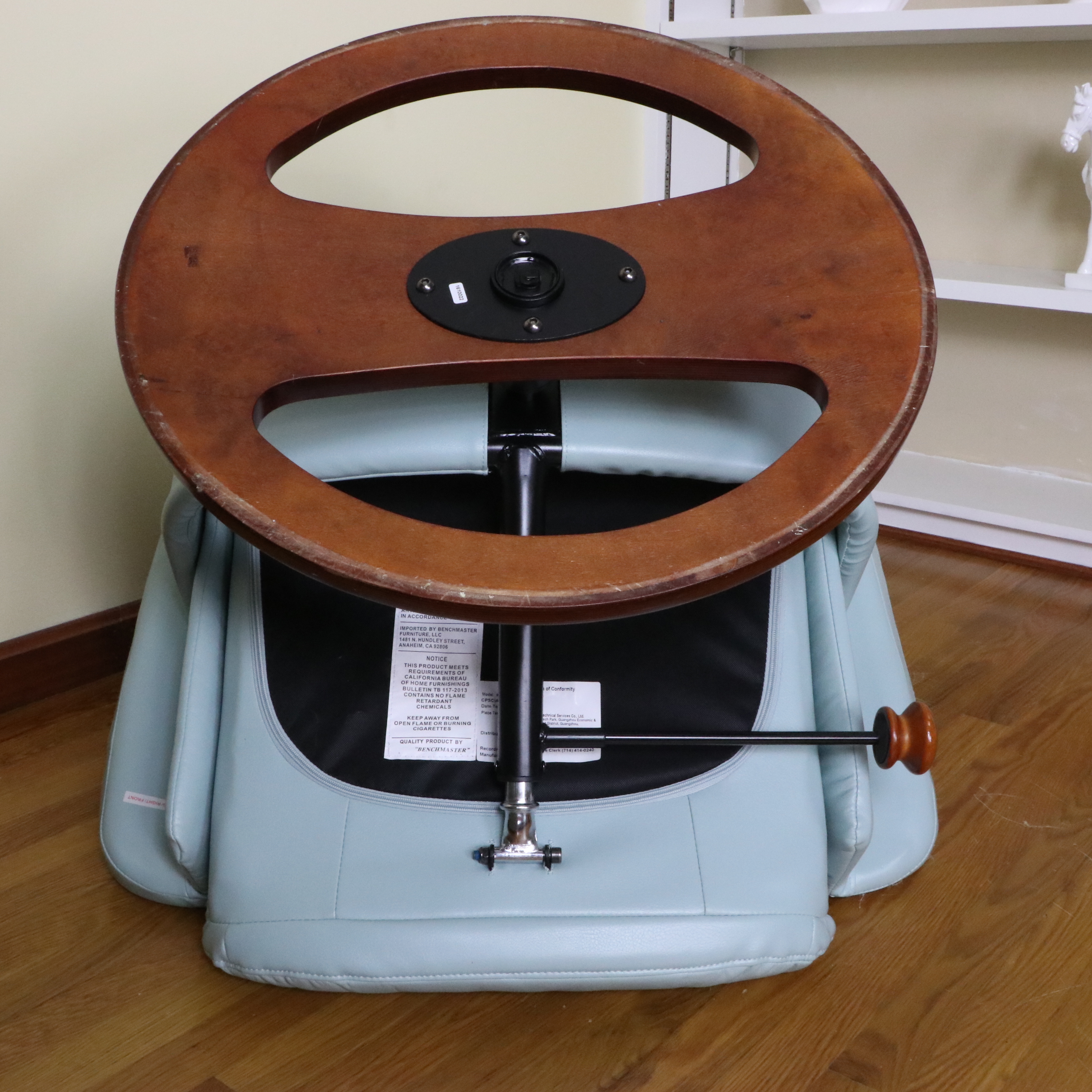 Benchmaster Mid Century Modern Style Faux Leather Swivel Recliner with