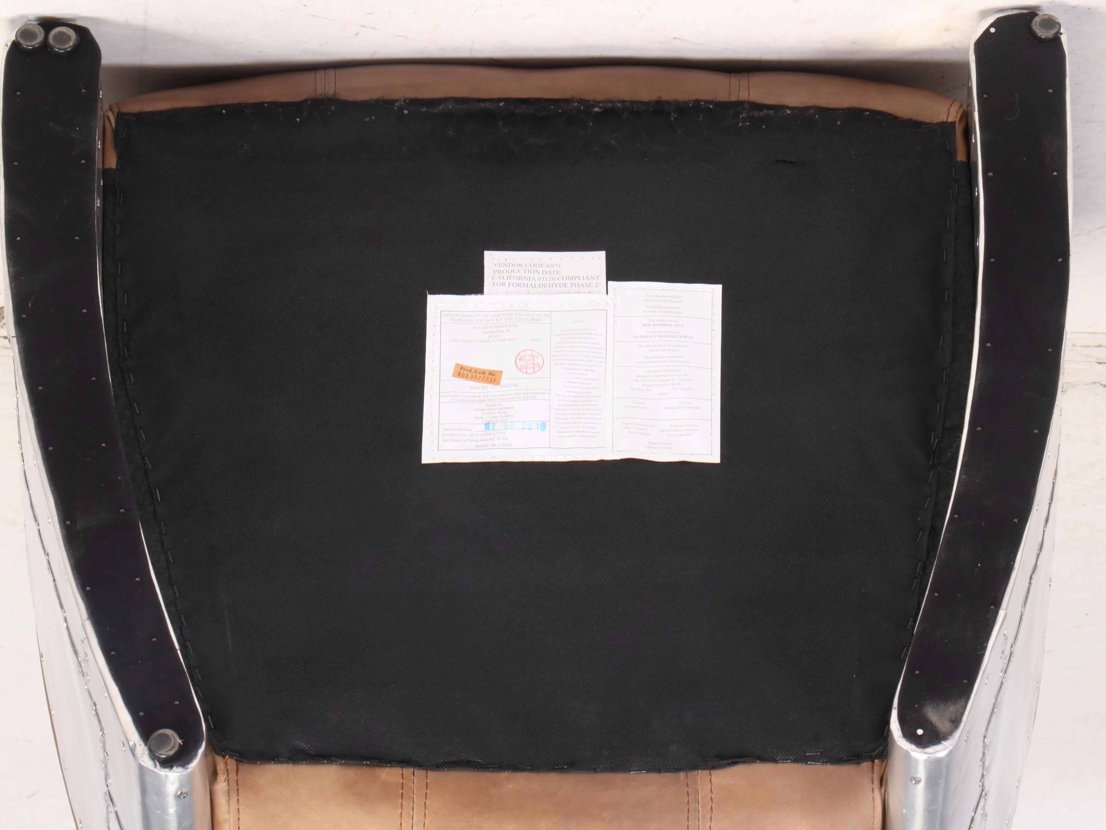 Restoration Hardware "Aviator" Aluminum and Leather Swivel Armchair and