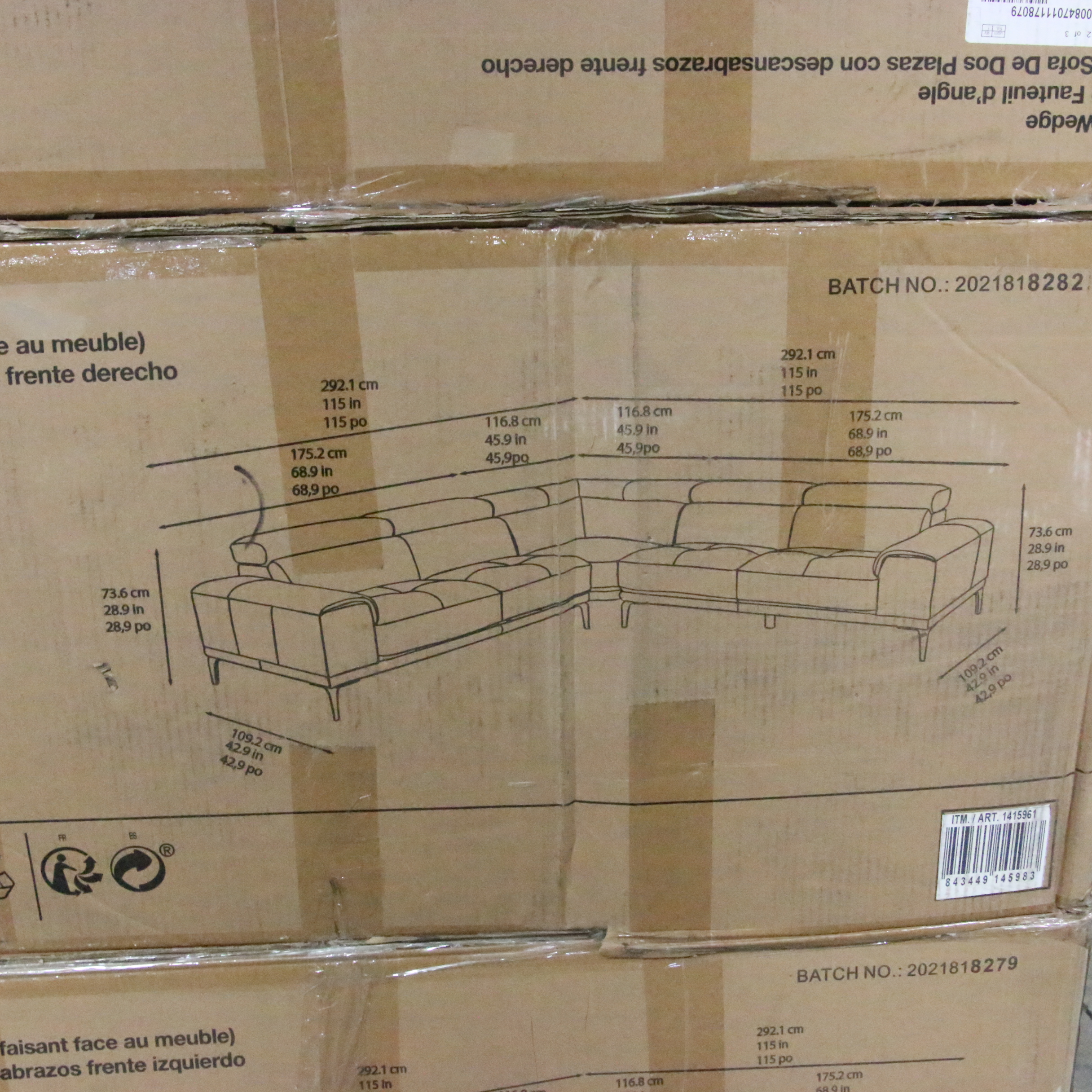 Abbyson Living "Quinton" Top Grain Leather Sectional with Adjustable