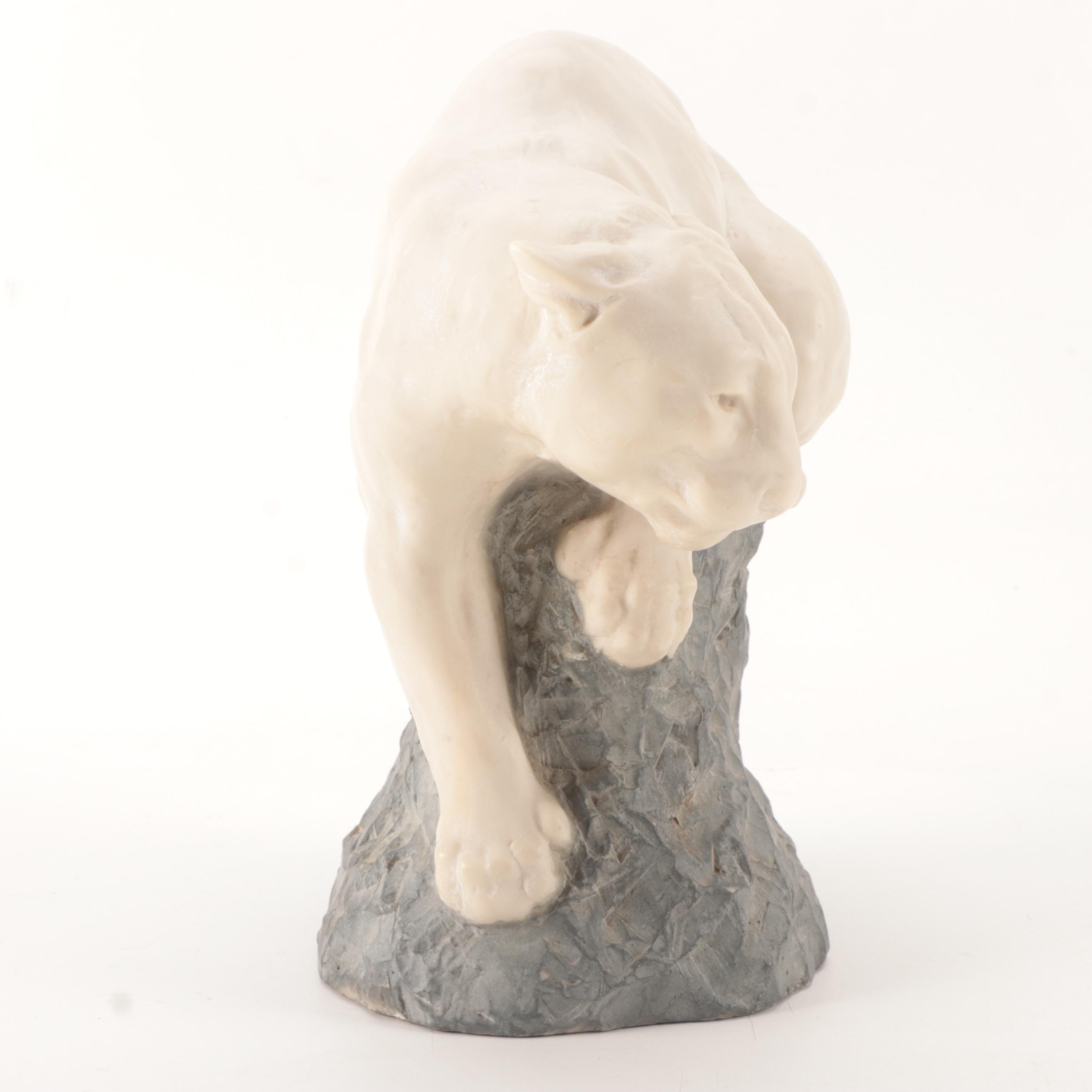 Joseph Boulton Carved Alabaster Sculpture "White Cougar" EBTH