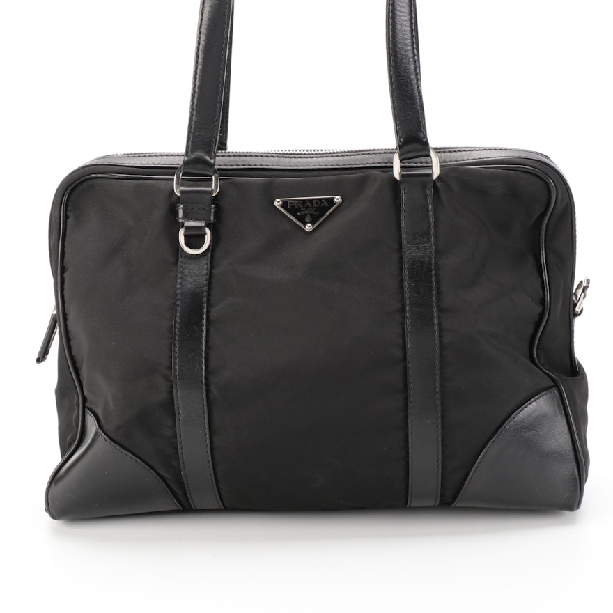 Prada Shoulder Bag in Black Tessuto Nylon with Leather Trim