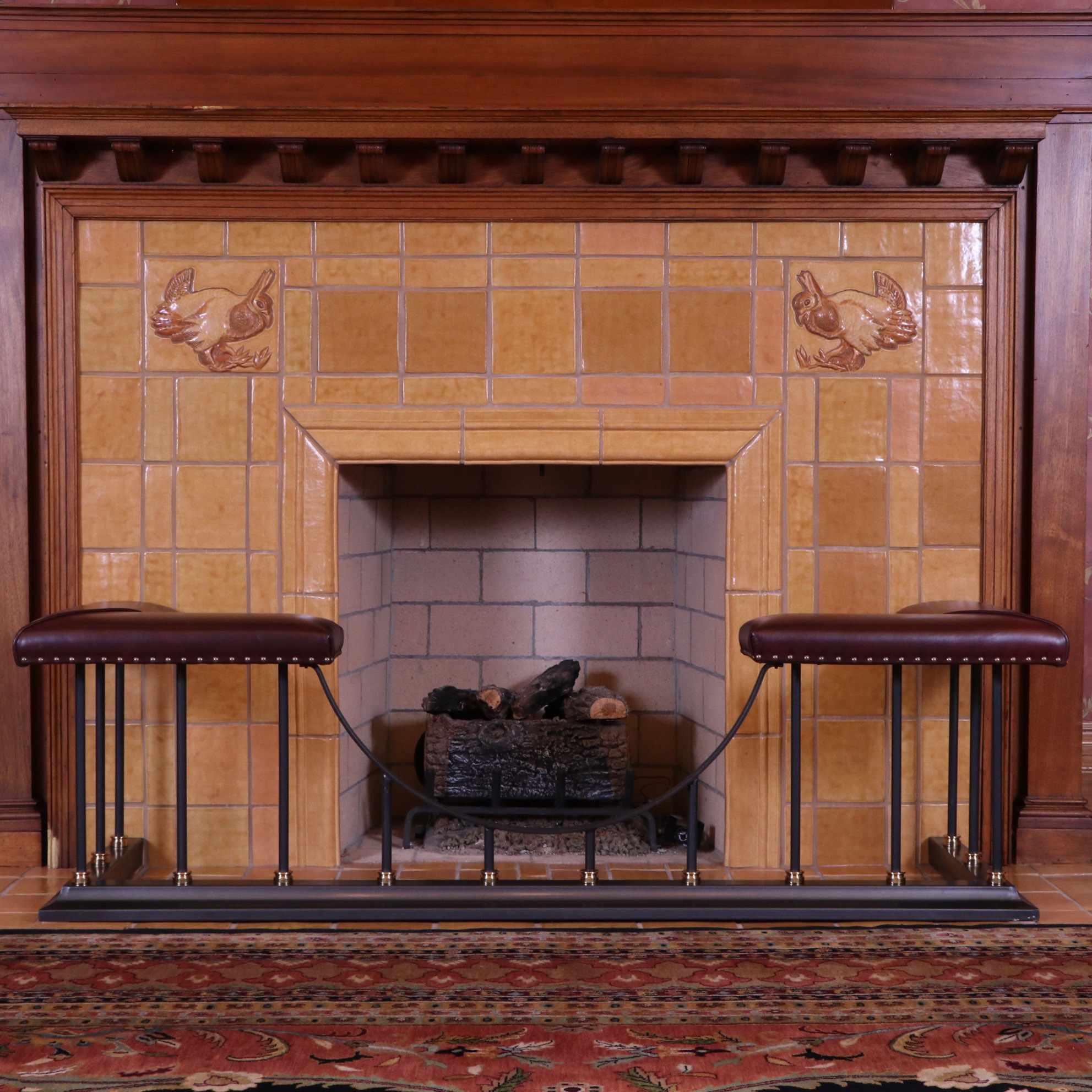 Iron Fireplace Hearth Bench With Vinyl Upholstery EBTH