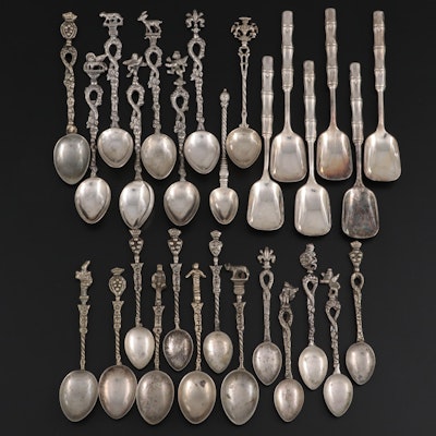 Italian Cast Metal City Emblem Souvenir Spoons and Silver Plate Condiment Spoons