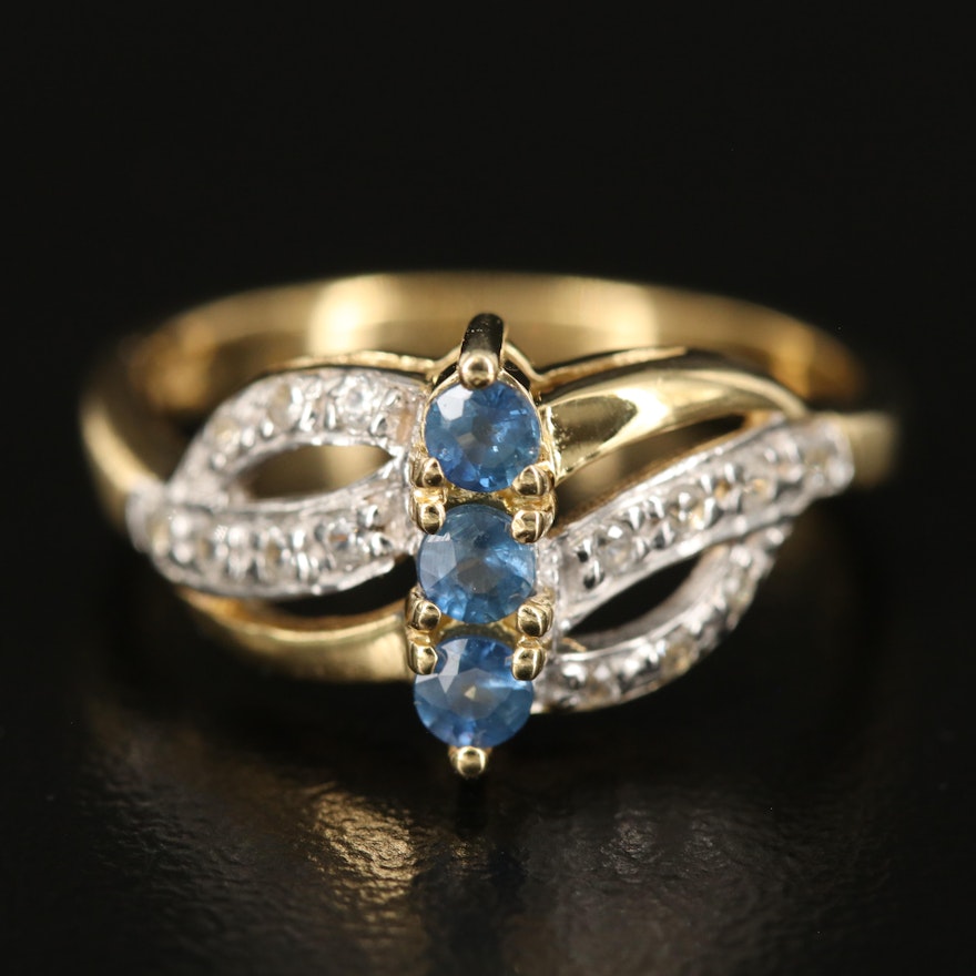 Sterling Sapphire and White Zircon Ring