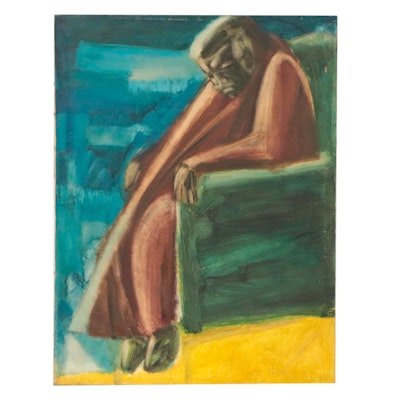 Don Stacy Abstract Oil Painting of Seated Figure, Circa 1970