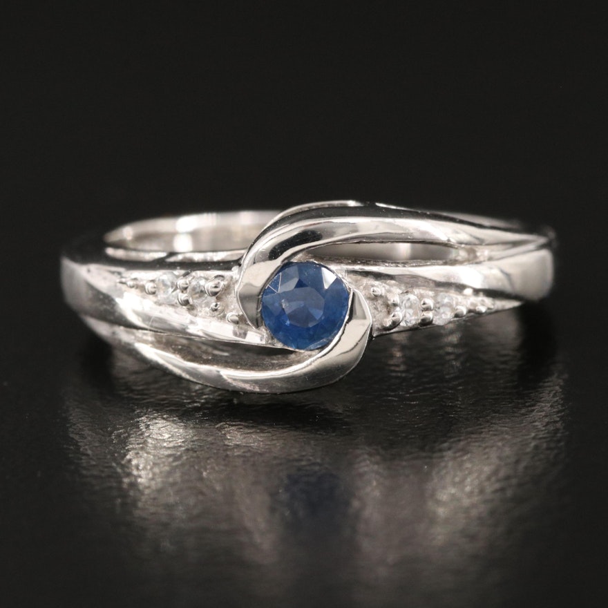 Sterling Silver Sapphire and White Zircon Ring