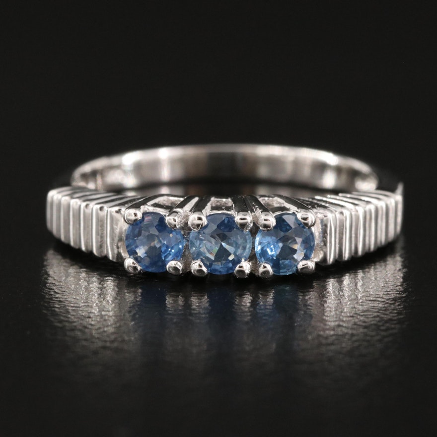 Sterling Sapphire Ring with Fluted Shoulders