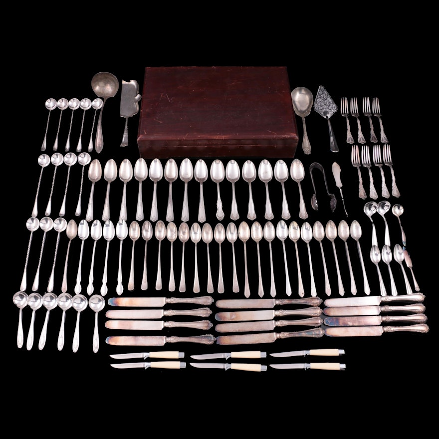 Gorham and Other Silver Plate Flatware and Serving Utensils with Chest