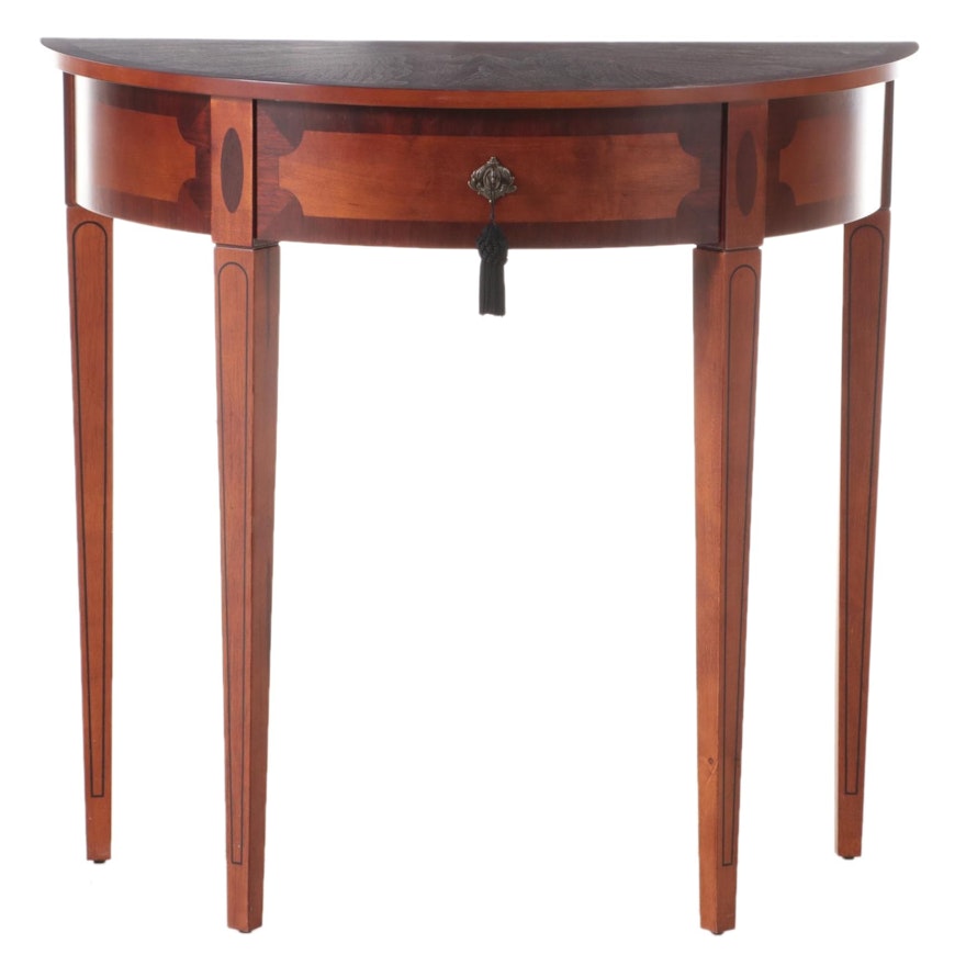 The Bombay Company Federal Style Mahogany and Marquetry Demilune Side Table