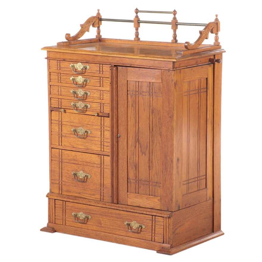 Late Victorian Brass-Mounted Oak Dental Cabinet, Late 19th/Early 20th Century