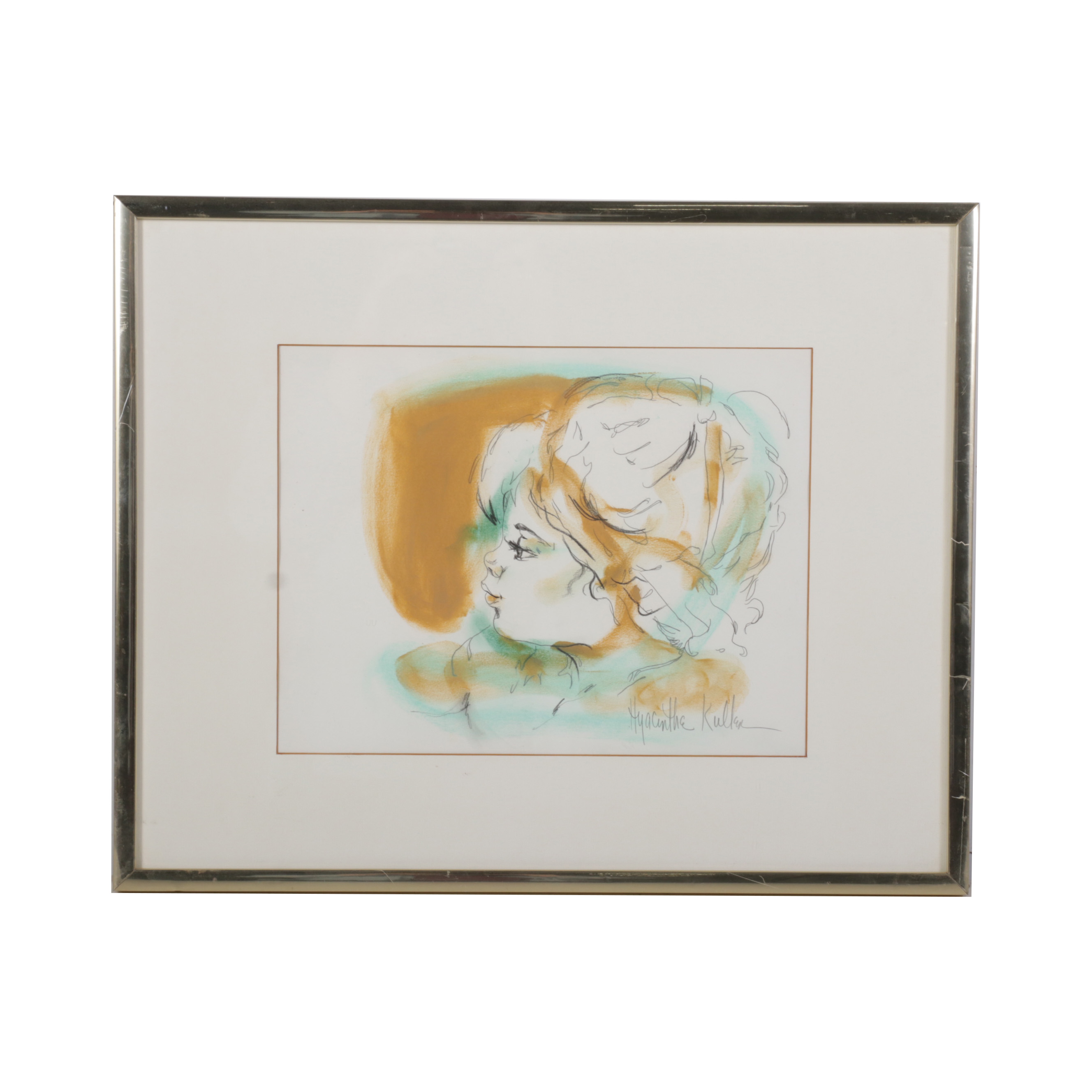 Hyacinthe Kuller Baron Portrait Pastel and Charcoal Drawing of Young