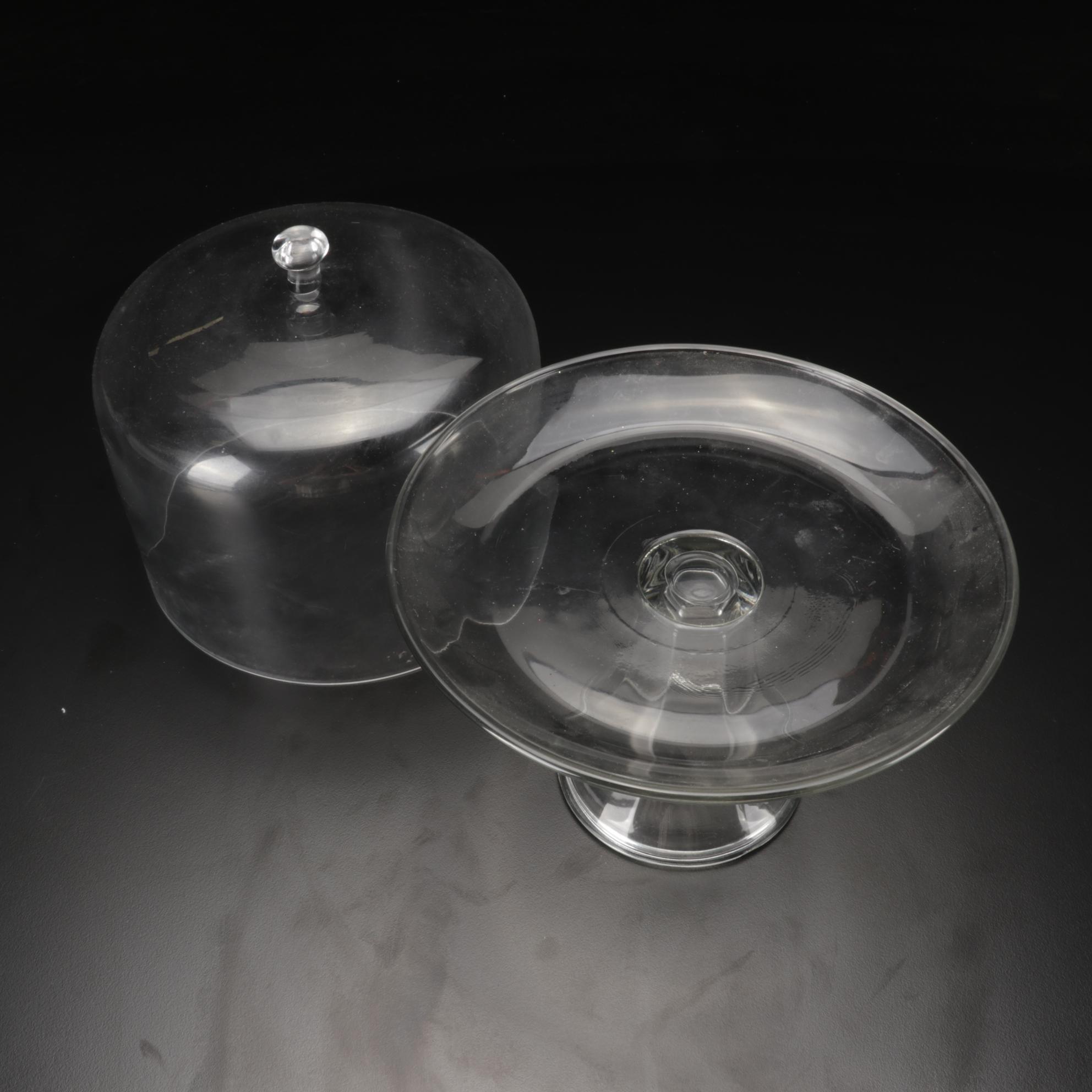 Pressed Glass and Other Glass Cake Stands with Domes, 20th Century EBTH