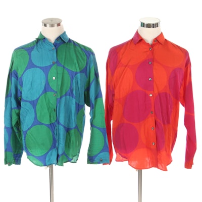 Perry Ellis Button-Down Shirts in Large Multicolor Polka Dot Print Silk Blend