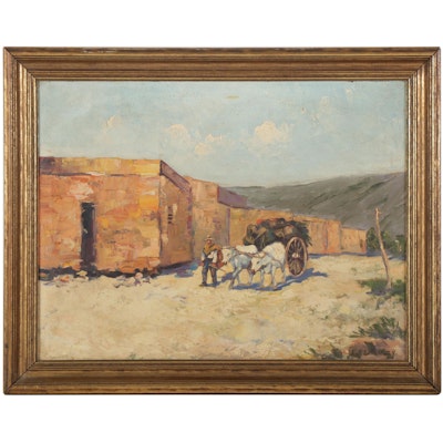 Southwestern Genre Oil Painting of Traveling Merchant, Early 20th Century
