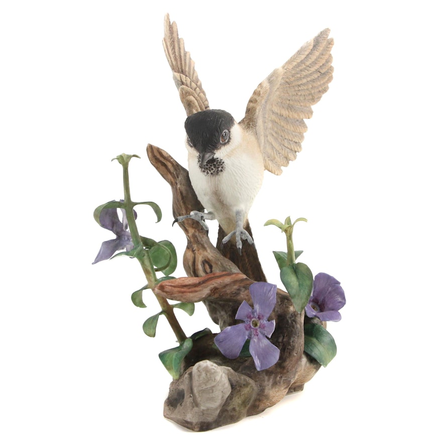 Boehm "Marsh Tit with Periwinkle" Hand-Painted Porcelain Figurine