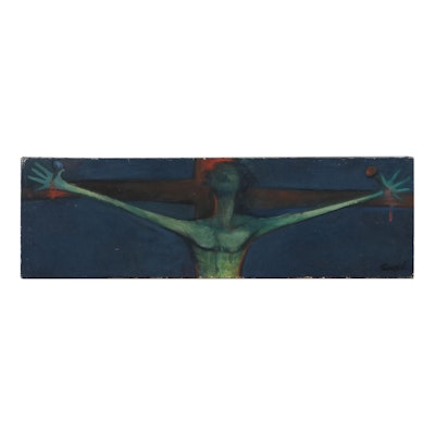 Walter Sorge Stylized Crucifixion Scene Oil Painting