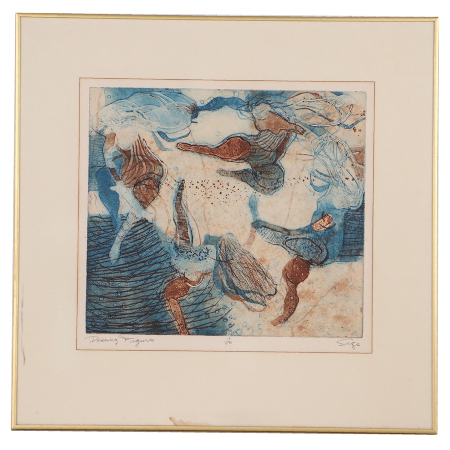 Walter Sorge Etching With Aquatint "Dancing Figures," Late 20th Century
