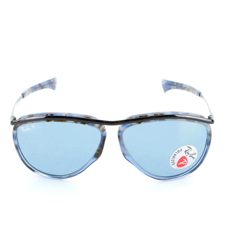 Ray-Ban RB2219 Olympian Aviator Polarized Sunglasses in Tortoise Blue with Case