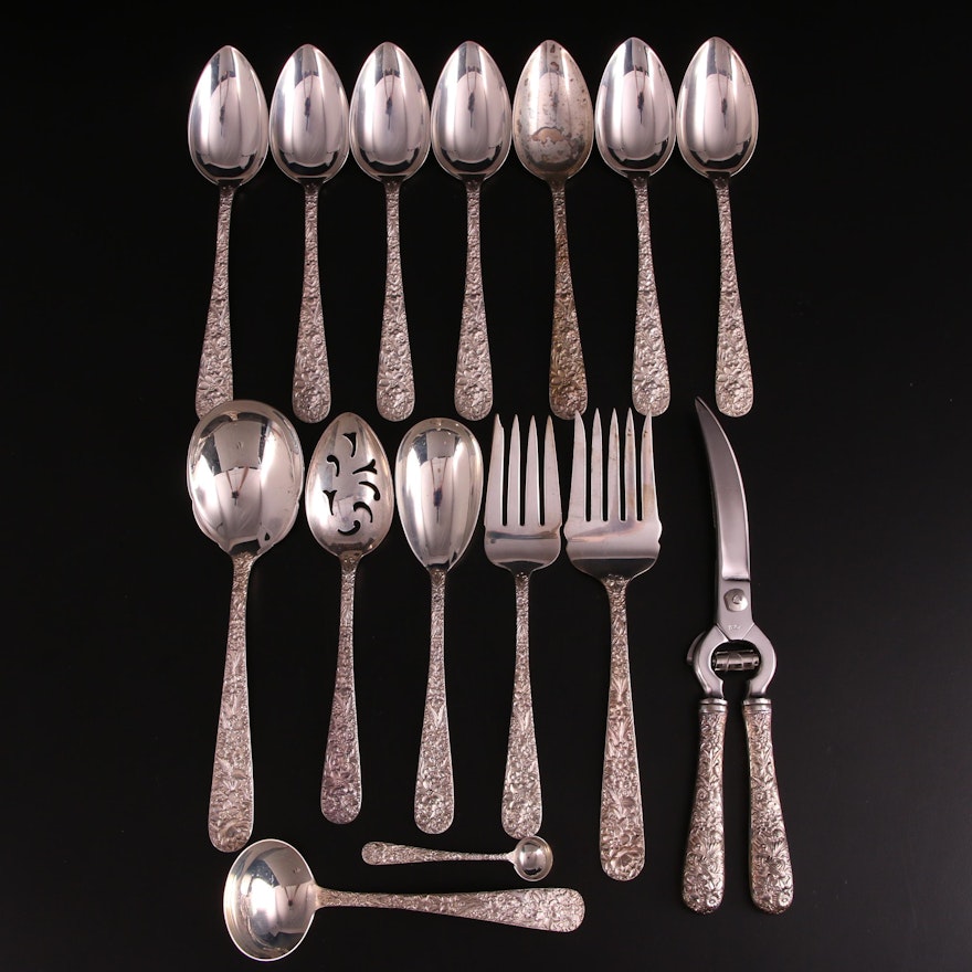 S. Kirk & Son "Repoussé" Sterling Silver Serving Utensils and Baby Spoon