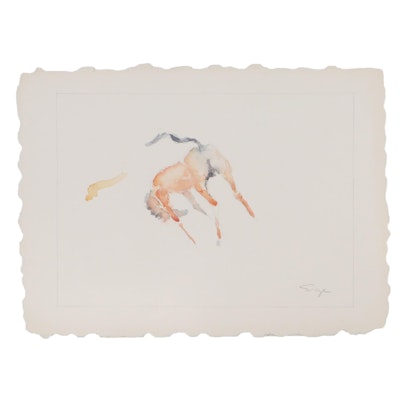 Walter Sorge Watercolor Painting of Horses, Circa 1985