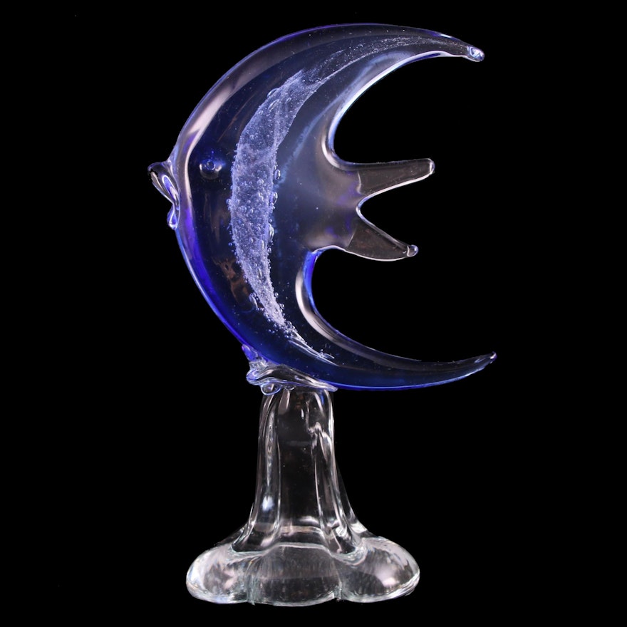 Murano Style Handblown Blue Ombre Art Glass Fish Figurine