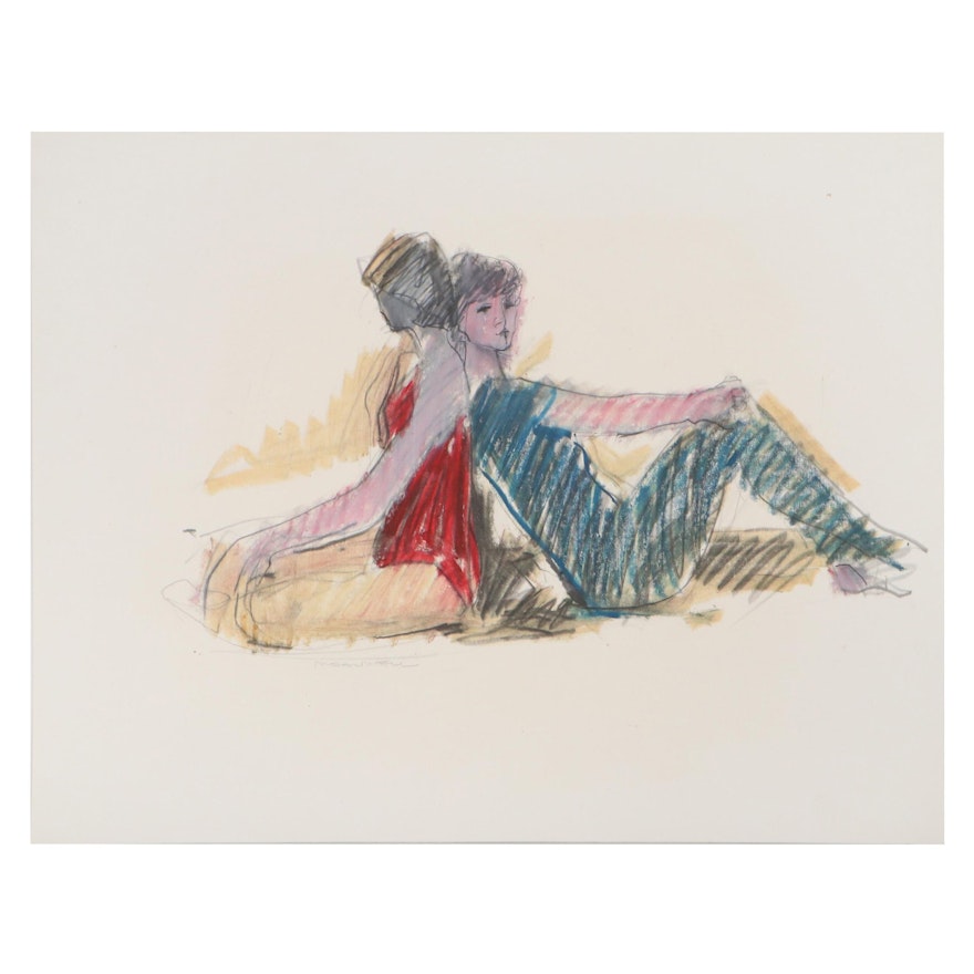 Jack Meanwell Pastel Drawing "Two Dancers," Late 20th Century