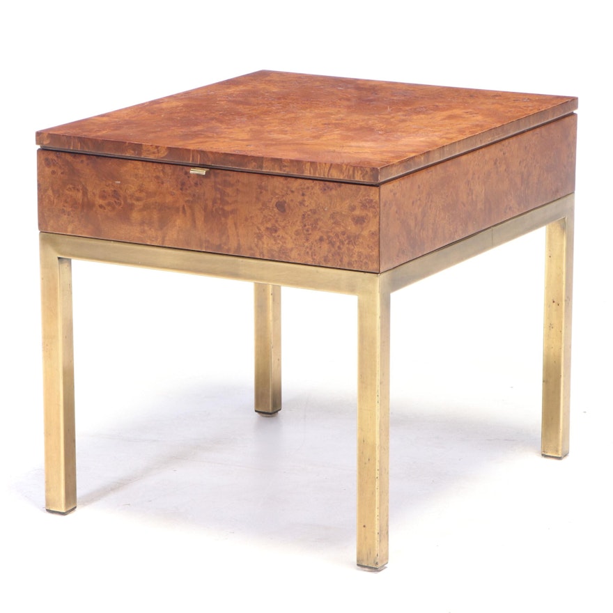 Tomlinson Furniture Modernist Burlwood and Brass Side Table, circa 1970