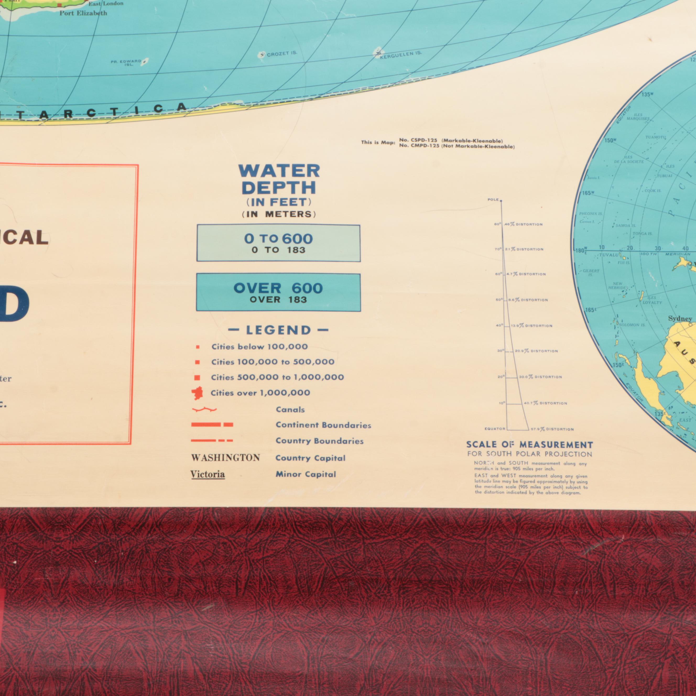 "Cram's PhysicalPolitical Map of the World" Wall Mount Classroom Map