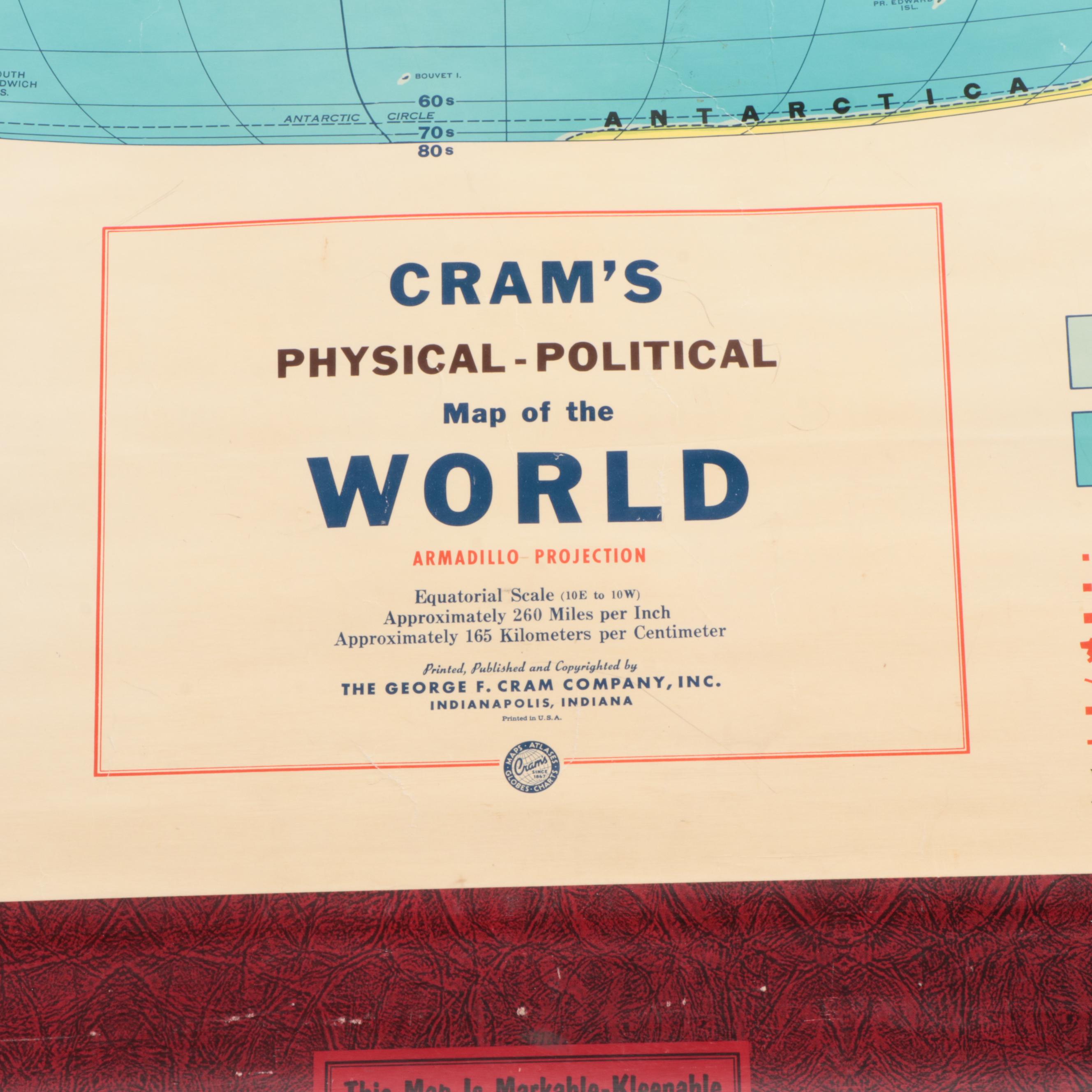 "Cram's PhysicalPolitical Map of the World" Wall Mount Classroom Map