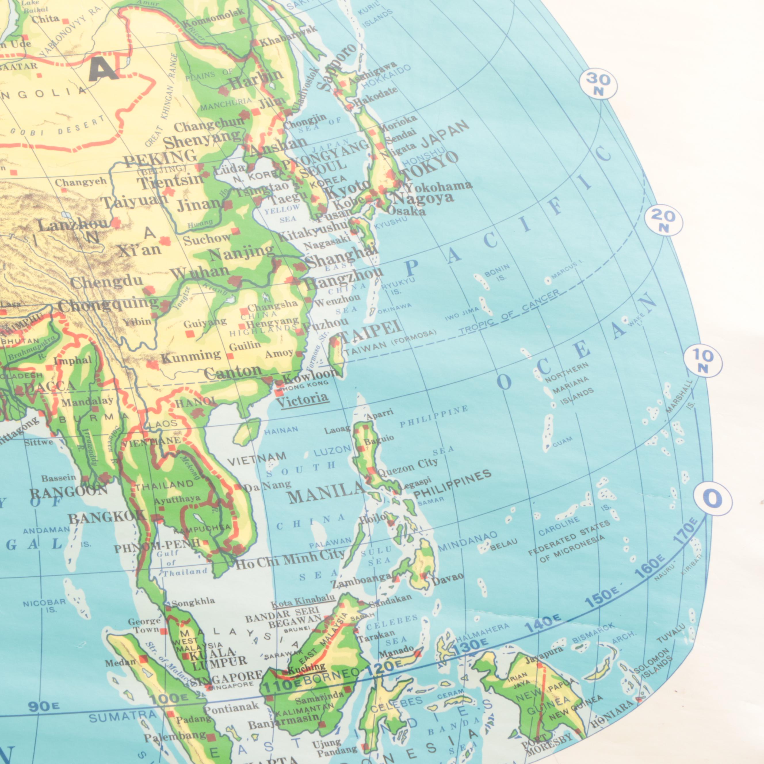 "Cram's PhysicalPolitical Map of the World" Wall Mount Classroom Map