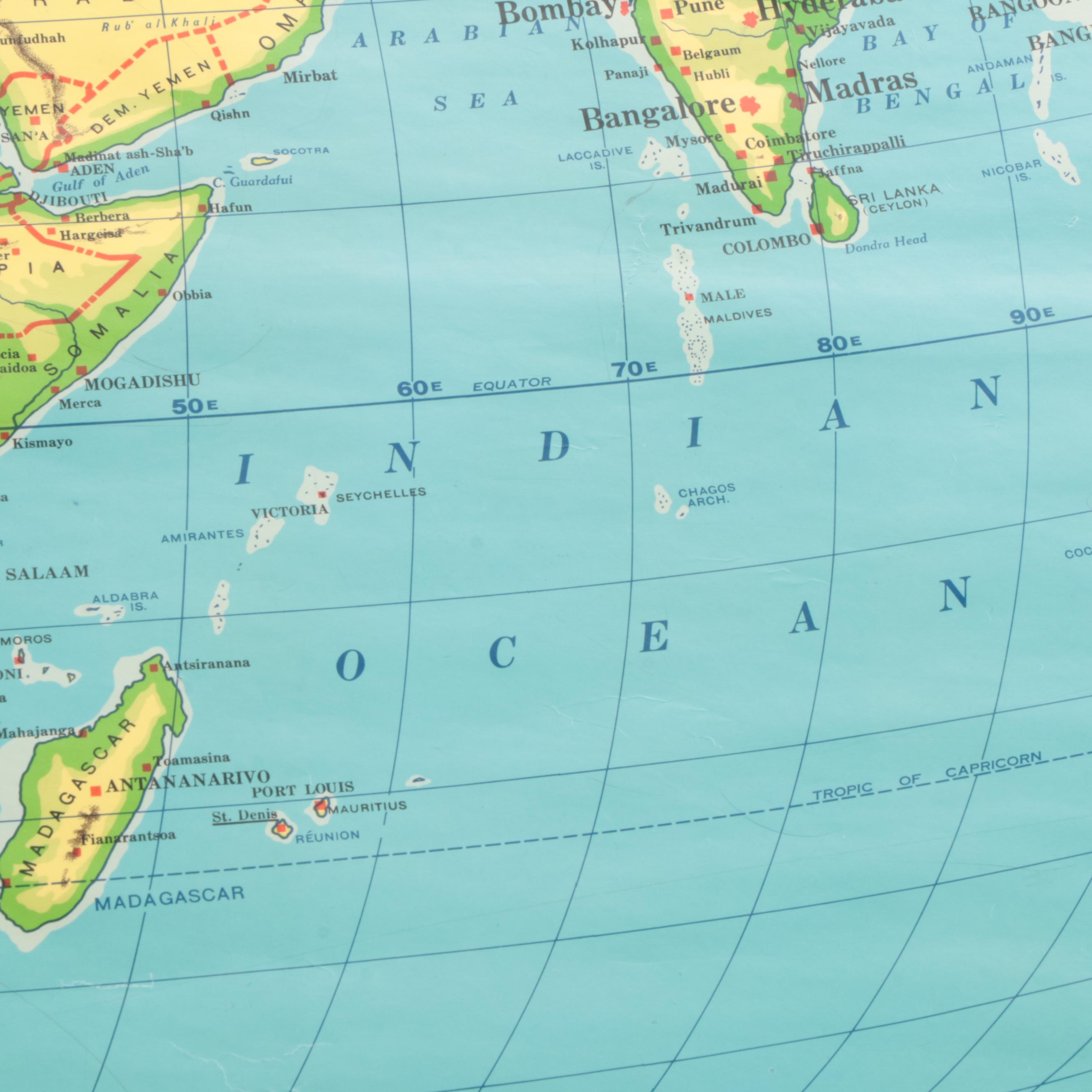 "Cram's PhysicalPolitical Map of the World" Wall Mount Classroom Map