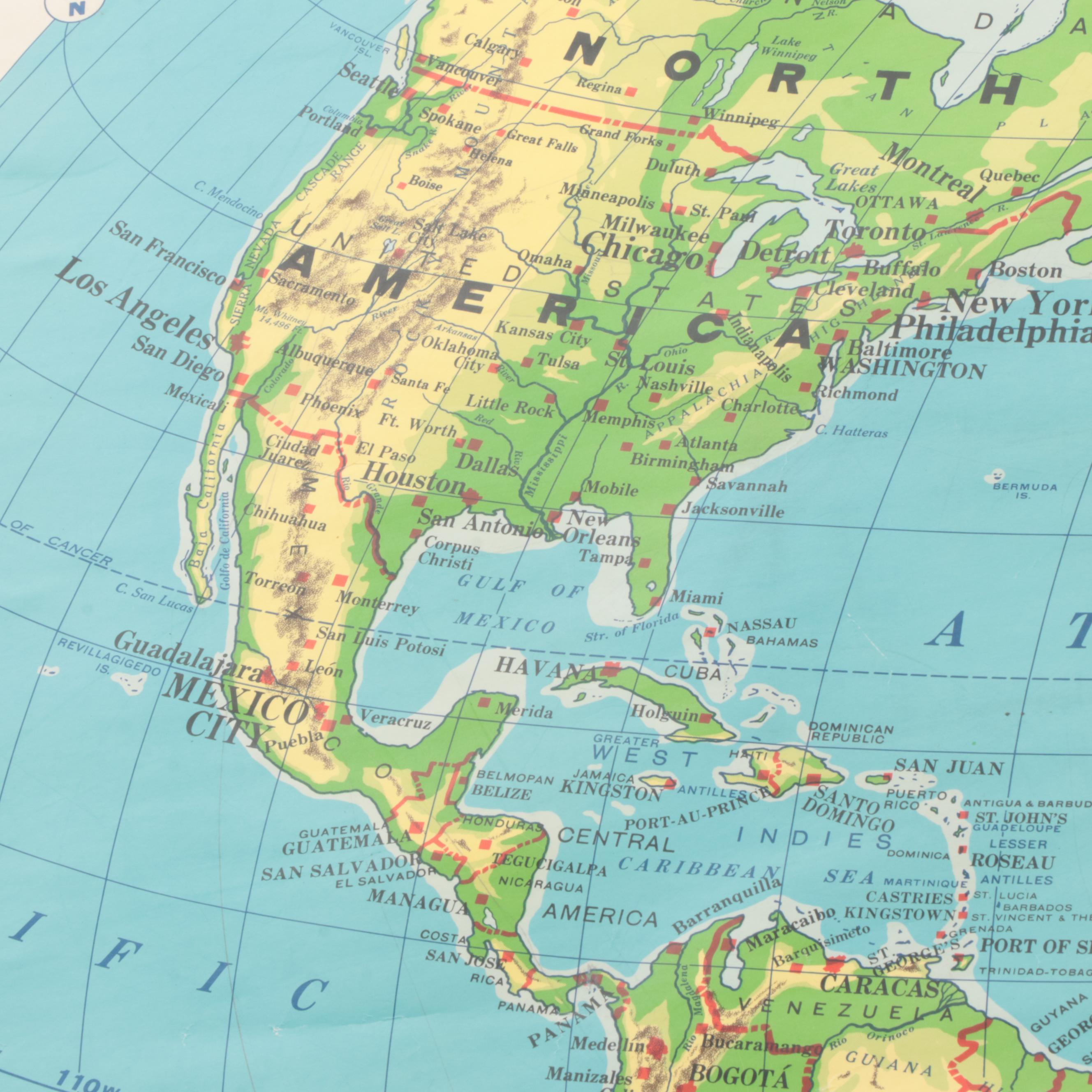 "Cram's PhysicalPolitical Map of the World" Wall Mount Classroom Map