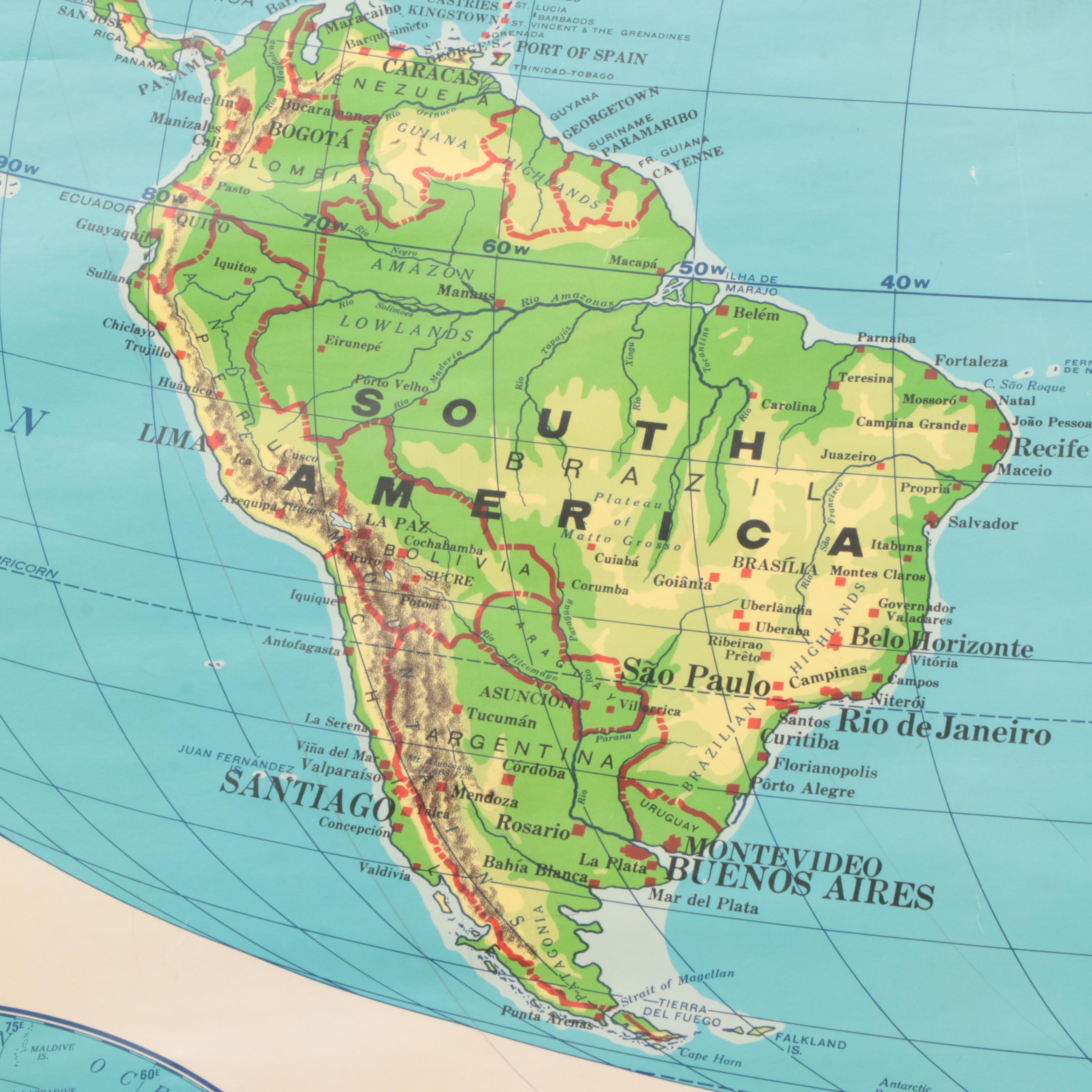 "Cram's PhysicalPolitical Map of the World" Wall Mount Classroom Map