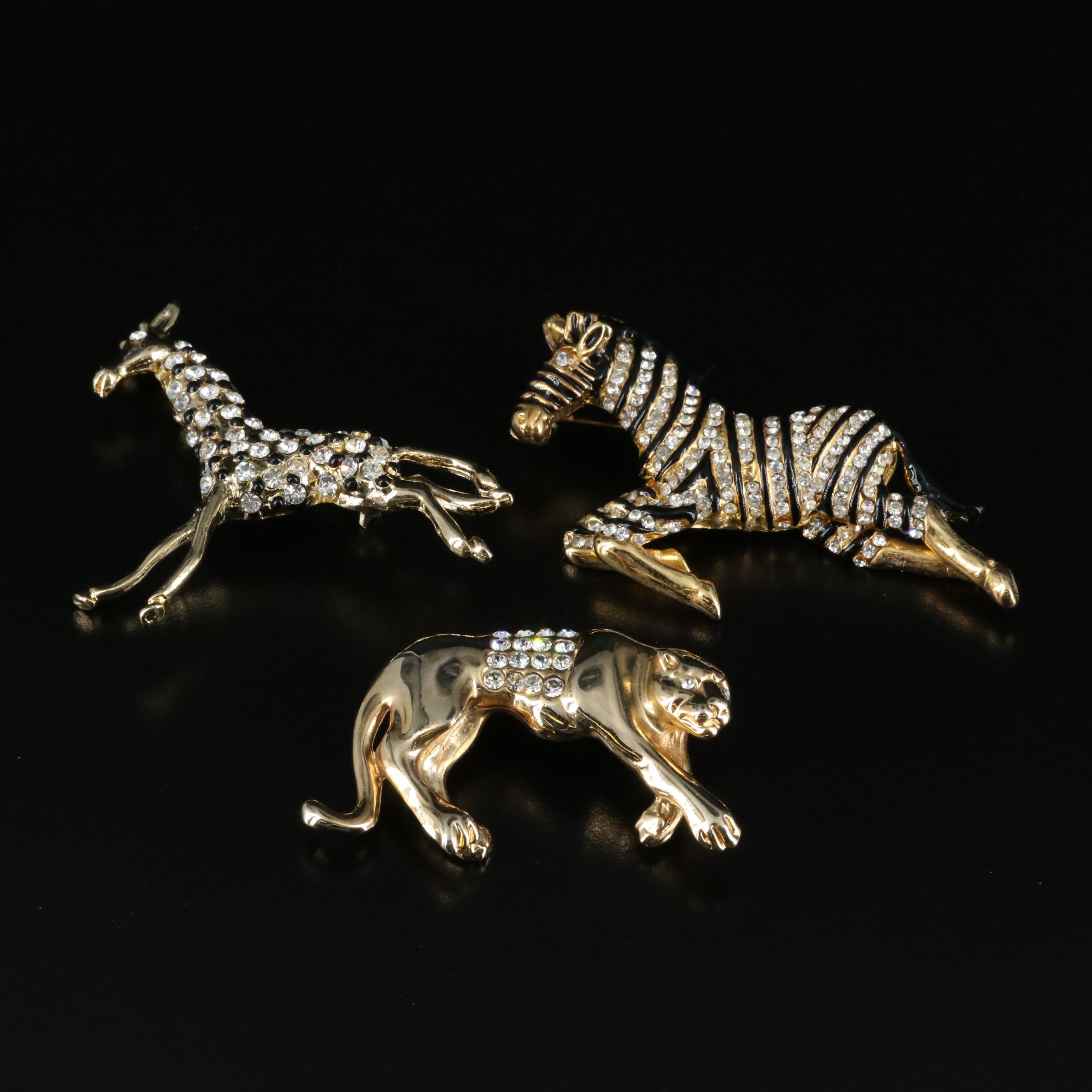 Vintage Animal Brooches Including Dragon, Zebra, Owl and Snail EBTH